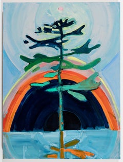 Delphi Tree- Vibrant, Oil Paint, Painting, Wood, Landscape, Blue, Green, Orange