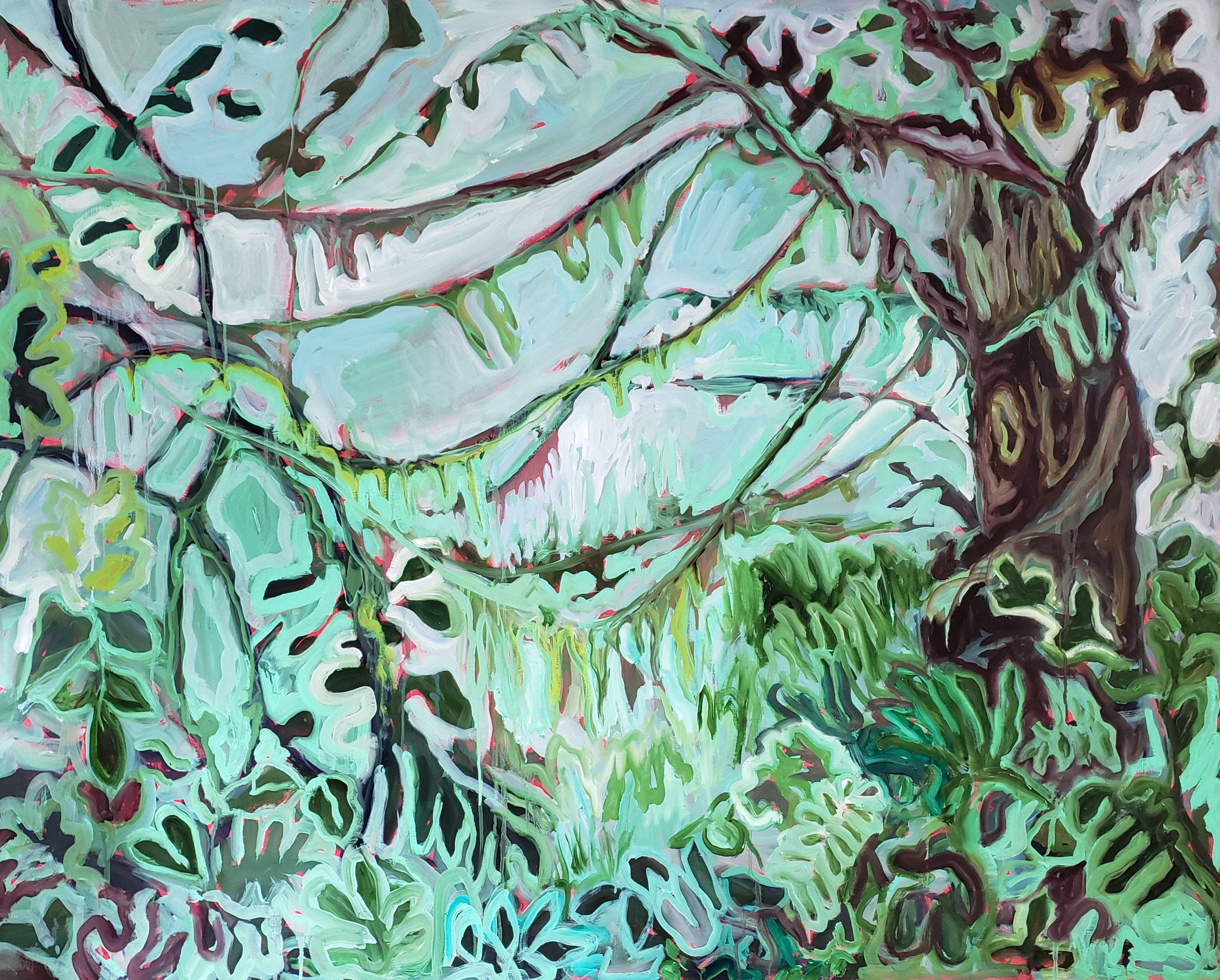 Danielle Winger Landscape Painting - It's a jungle out there- Oil Painting, Paint, Wood, Panel, Landscape, Trees