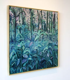 Nite, Nite, Night Light- Canvas, Oil Paint, Painting, Blue, Green, Leaves