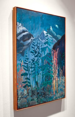 The Peace of Wild Things- Oil, Wood, Painting, Landscape, Trees, Pink, Blue