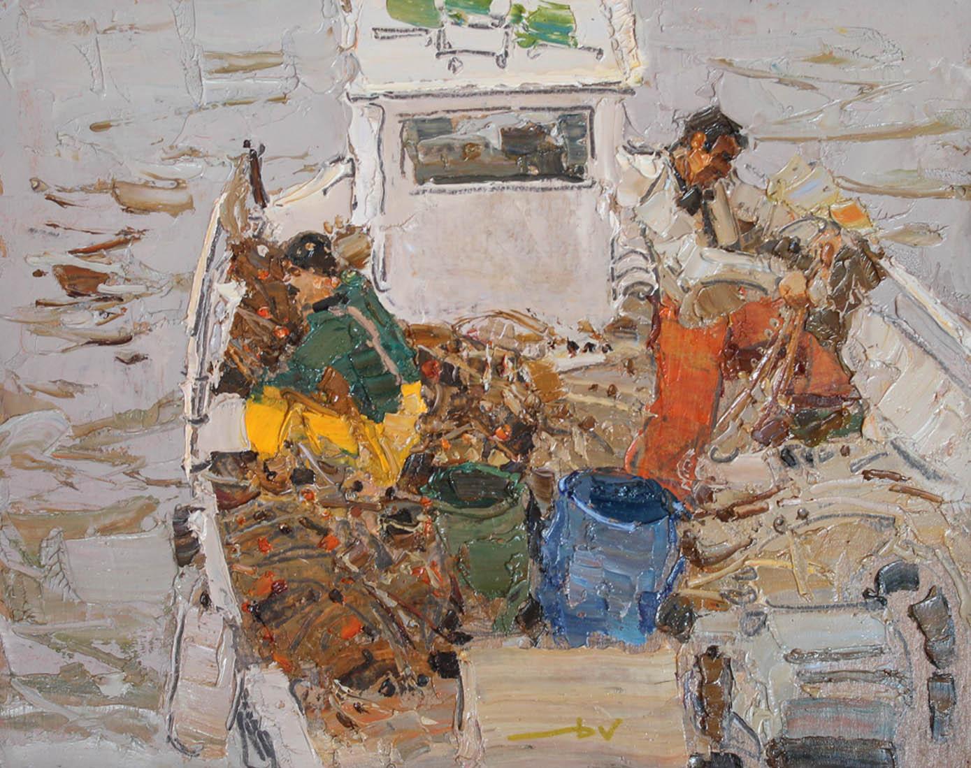Daniil Volkov Landscape Painting - Fishermen