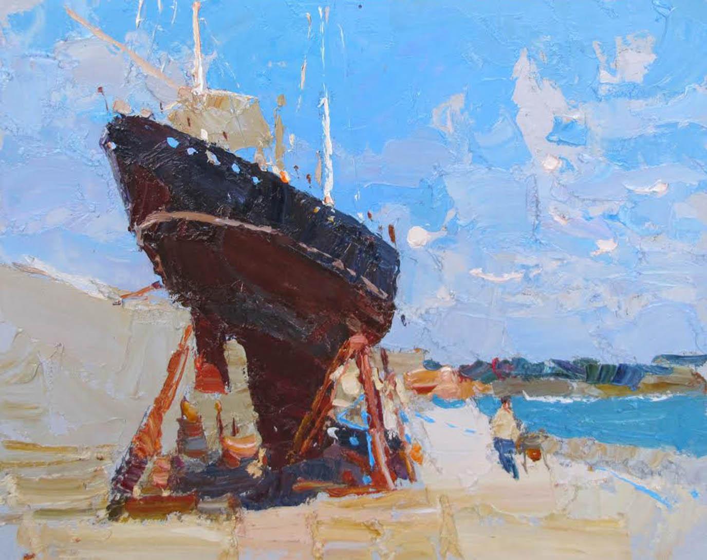 Daniil Volkov Landscape Painting – Yacht Club