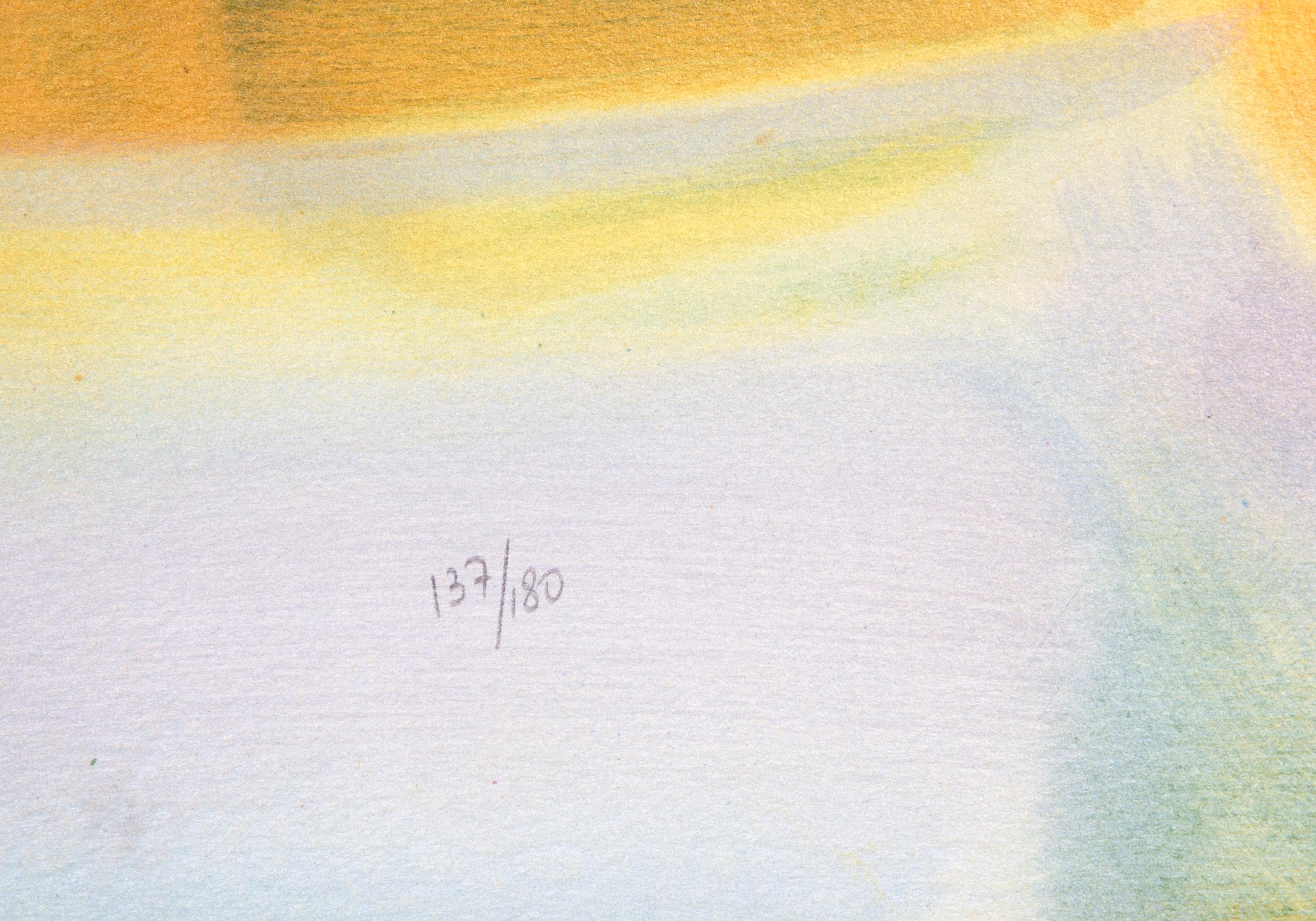 Matin Calme, litografia psichedelica di Daniel Gelis - Nude Print Beige di Danil Gelis