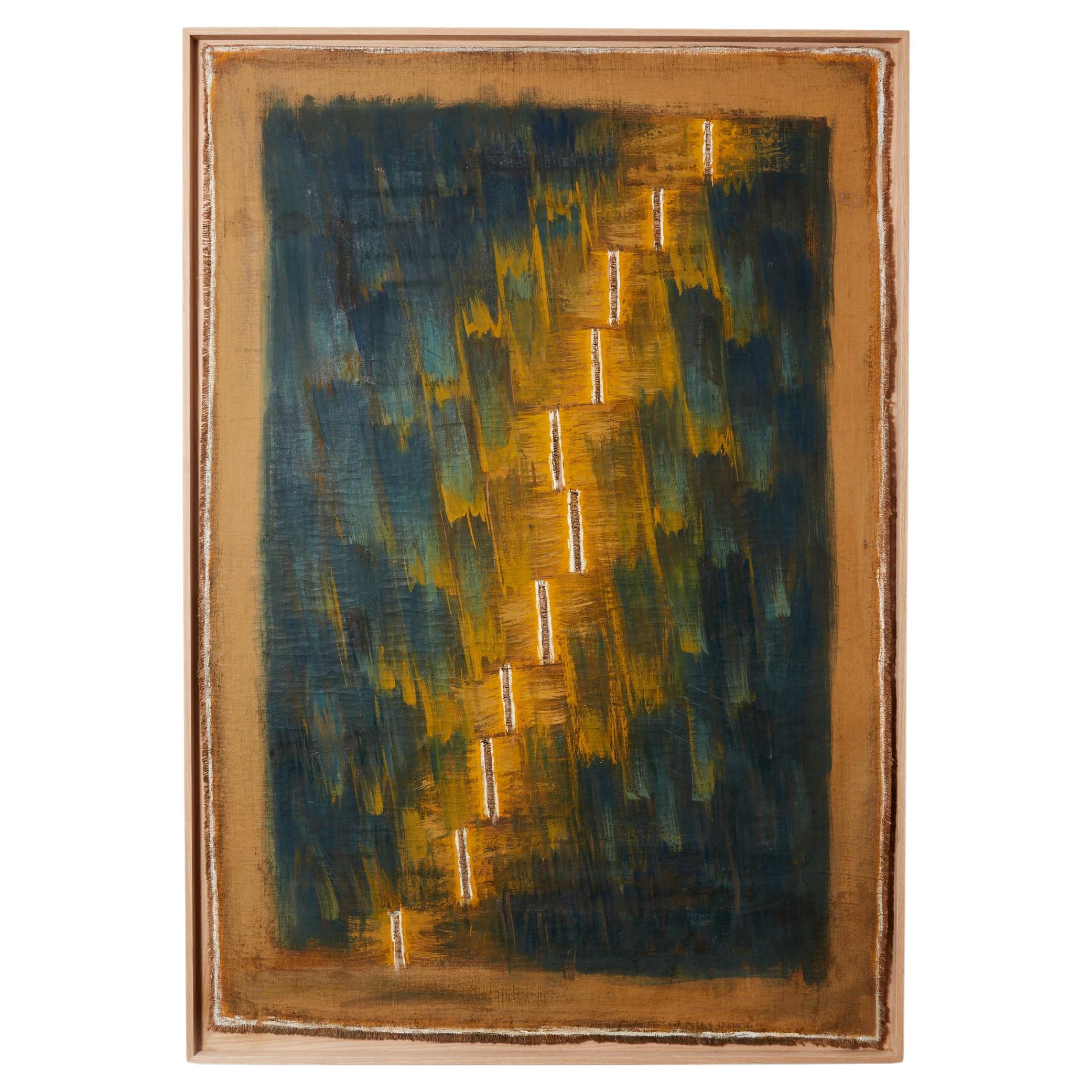 Danil Panagopoulos large oil on jute framed 1989 For Sale