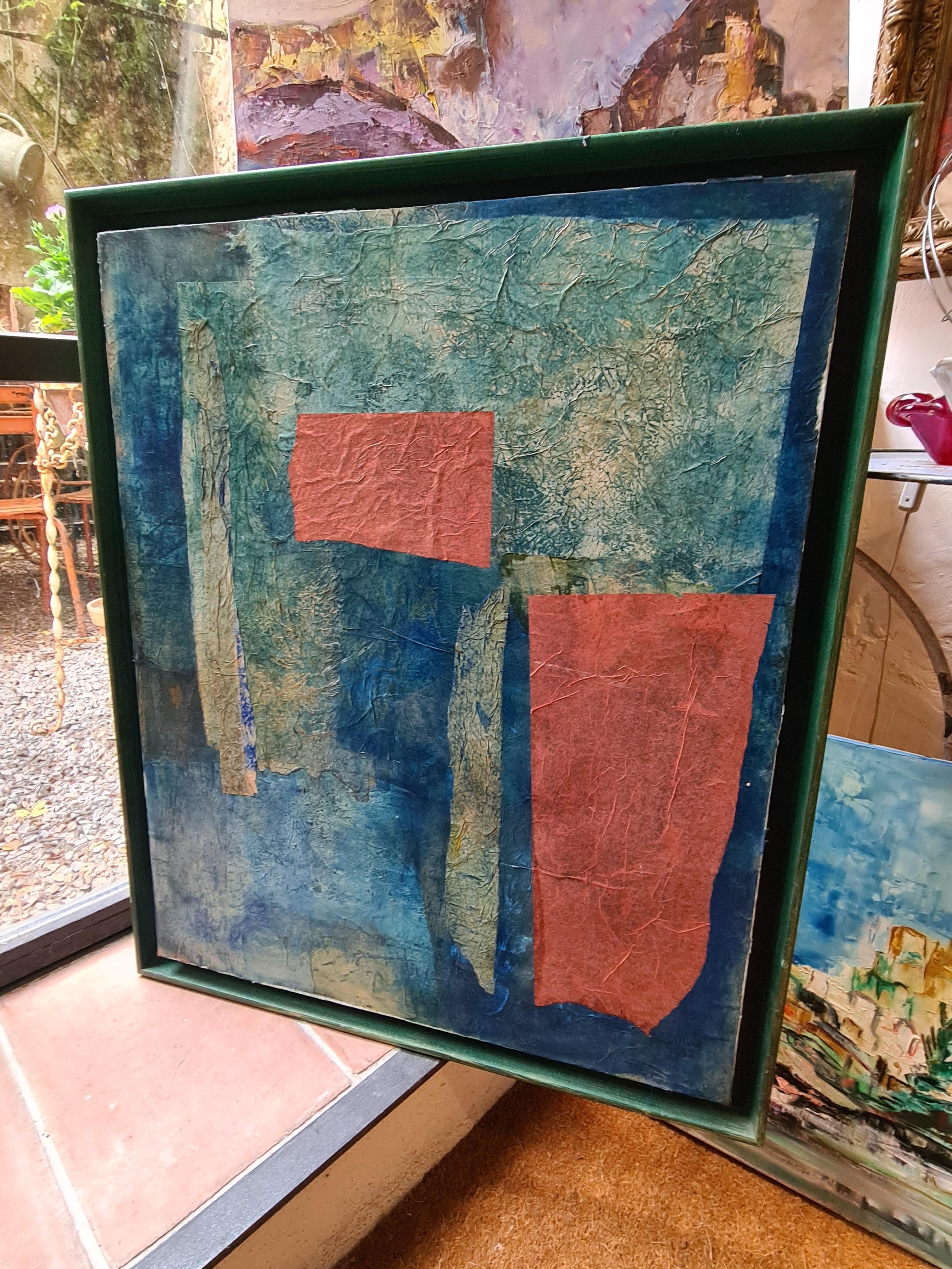 Französischer Mixed Media-Abstrakte Expressionismus, Symphonie in Blau und Rot im Angebot 7