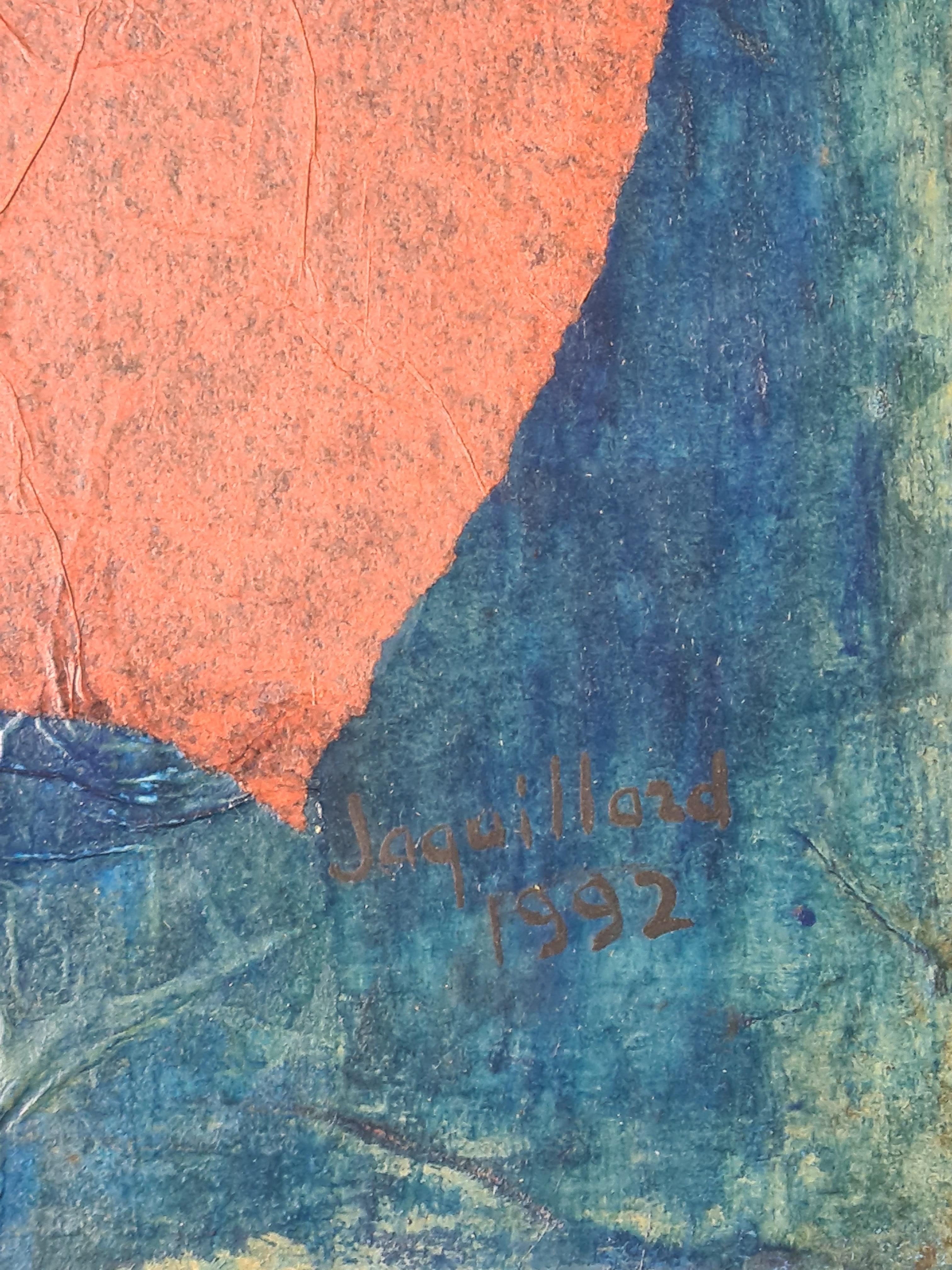 Französischer Mixed Media-Abstrakte Expressionismus, Symphonie in Blau und Rot (Abstrakter Expressionismus), Mixed Media Art, von Danièle Jaquillard