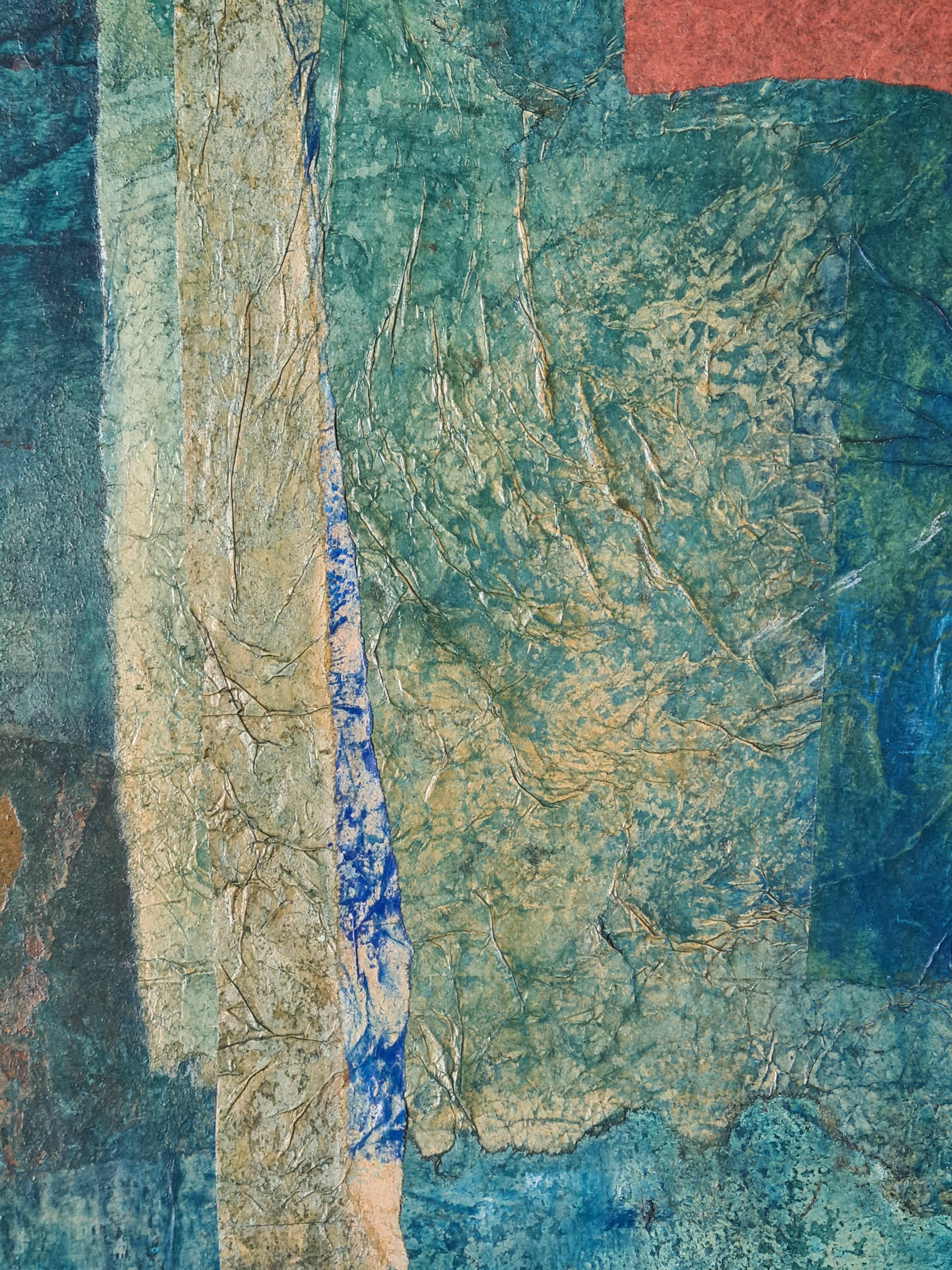 Französischer Mixed Media-Abstrakte Expressionismus, Symphonie in Blau und Rot im Angebot 2