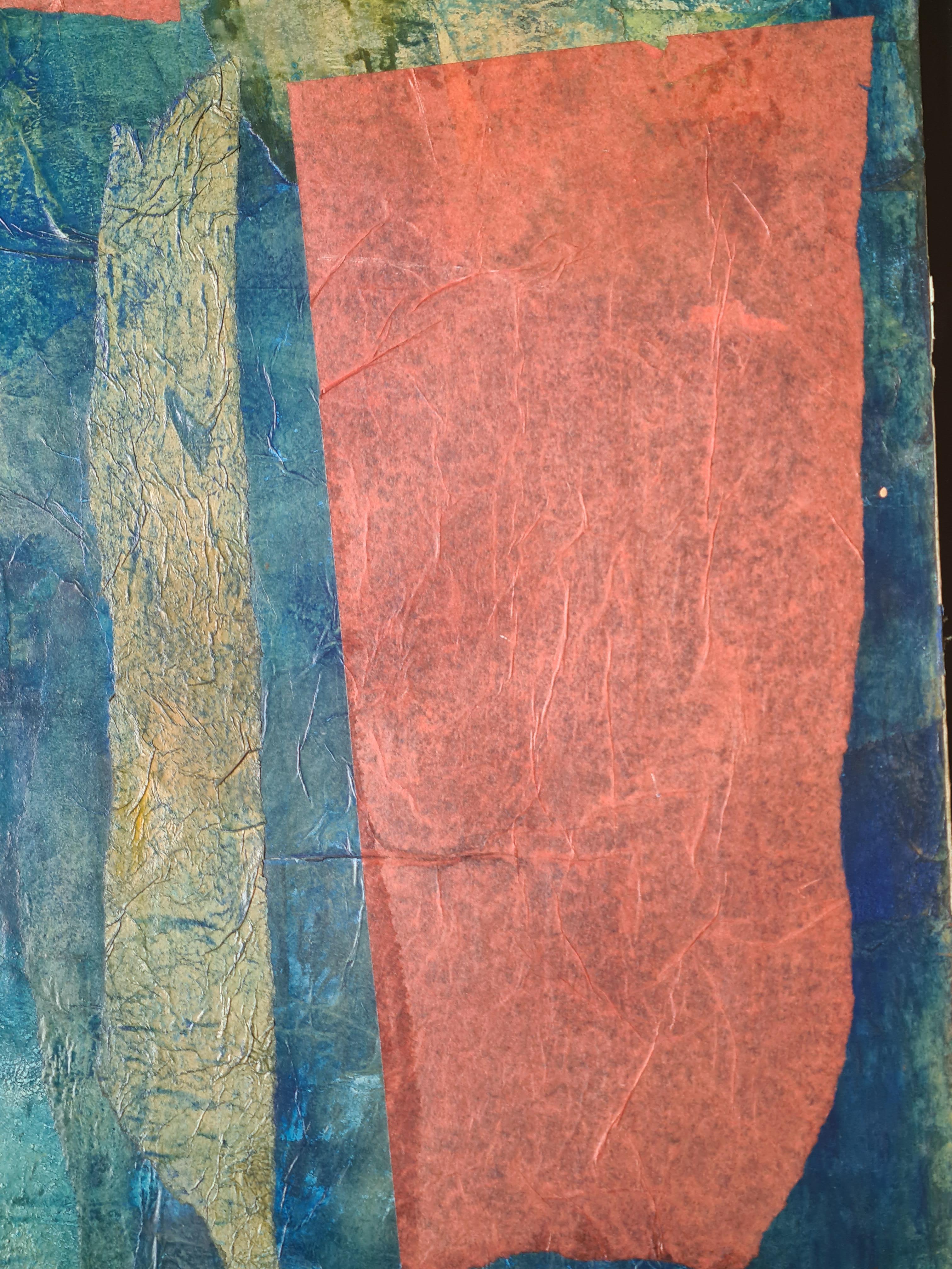 Französischer Mixed Media-Abstrakte Expressionismus, Symphonie in Blau und Rot im Angebot 3