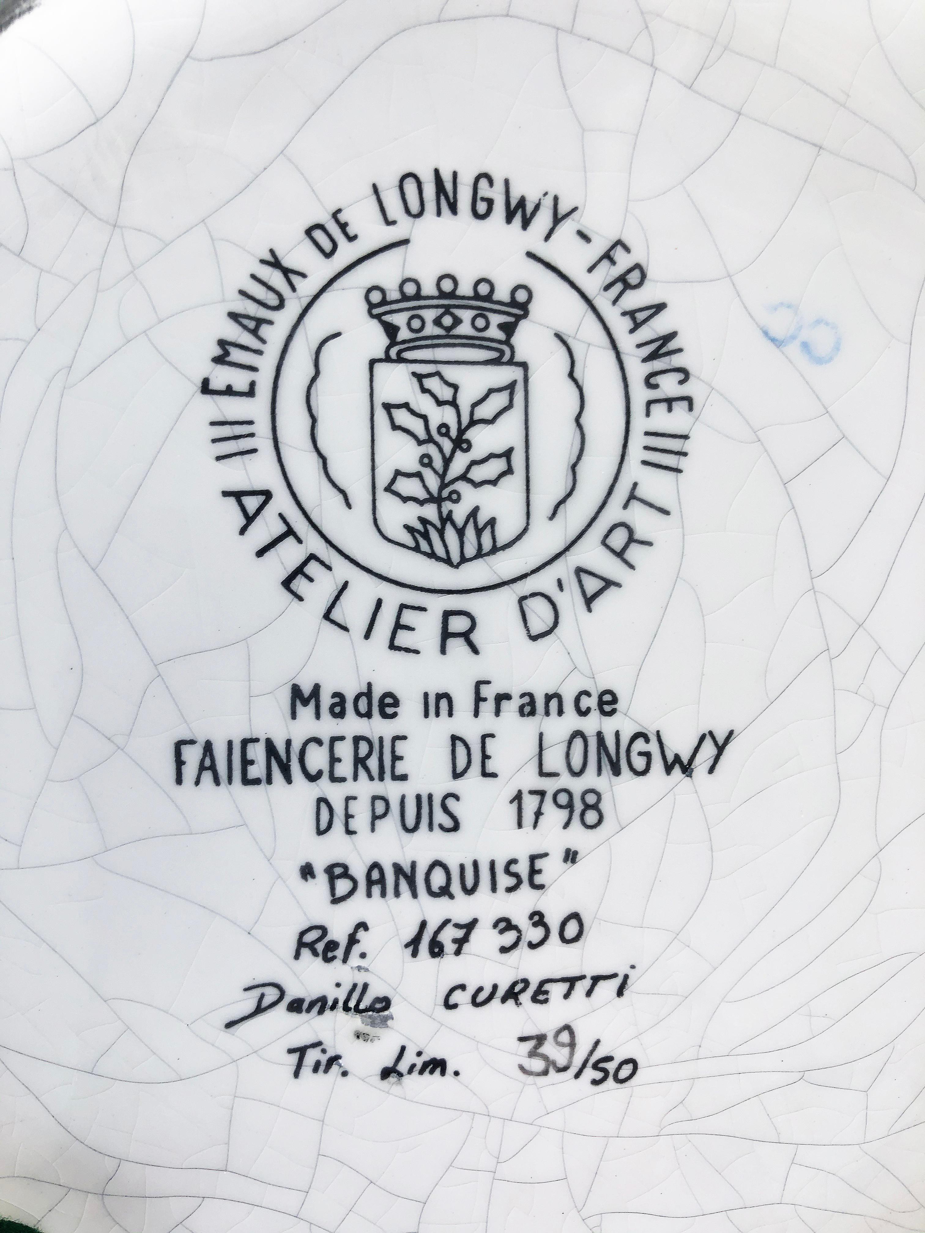 20th Century Danilllo Curetti Emaux de Longwy Faience Vase Titled 