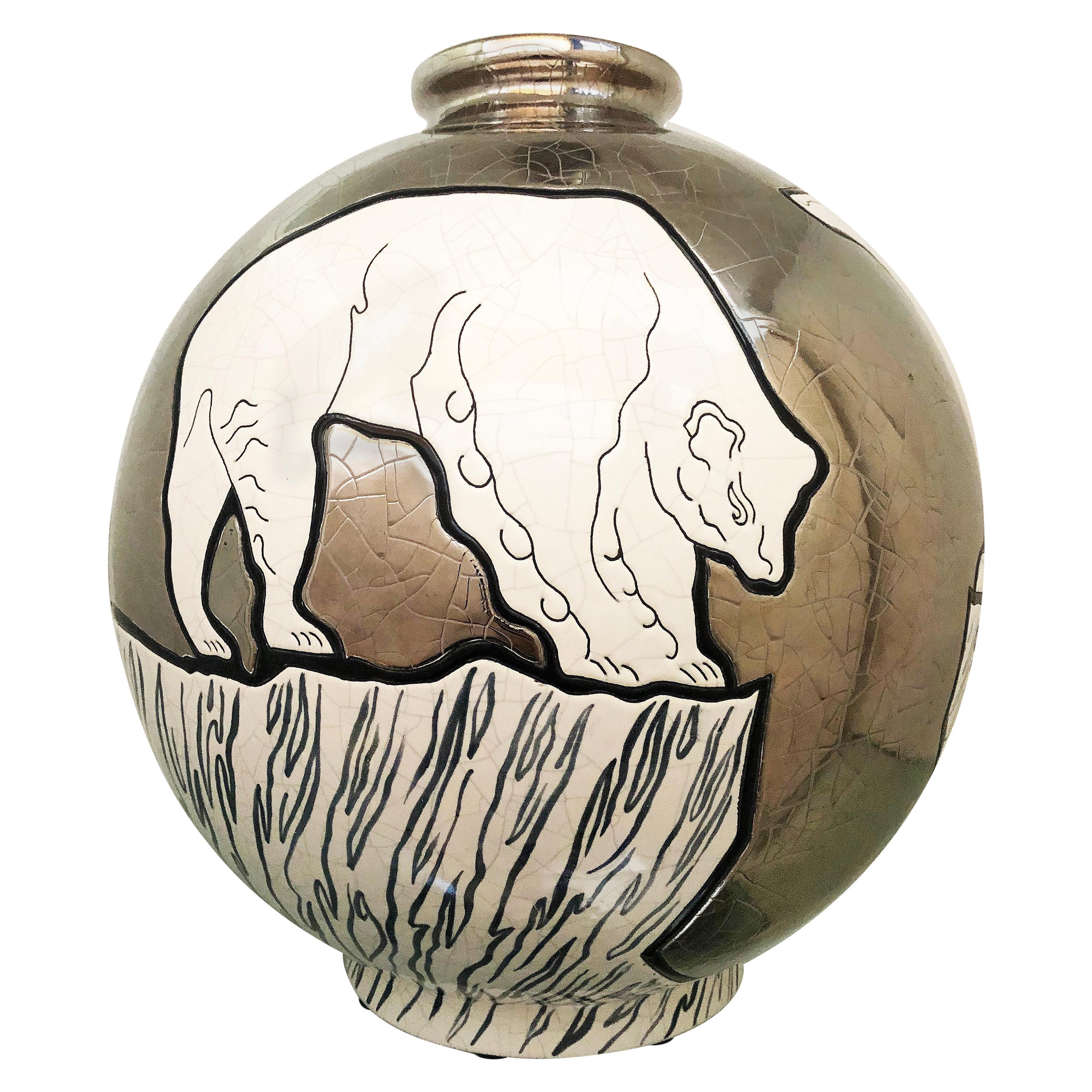 Danilllo Curetti Emaux de Longwy Faience Vase Titled "Banquise" 39/50 For Sale