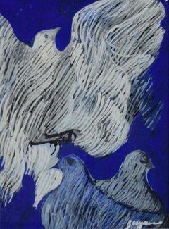 Doves - Original Oil Painting by Danilo Bergamo -  1960s