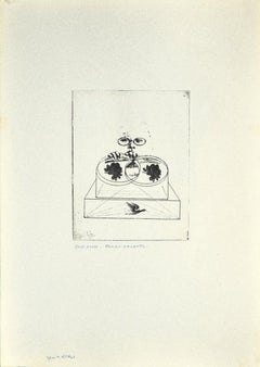 Roses - Gravure sur carton de Danilo Bergamo - années 1970