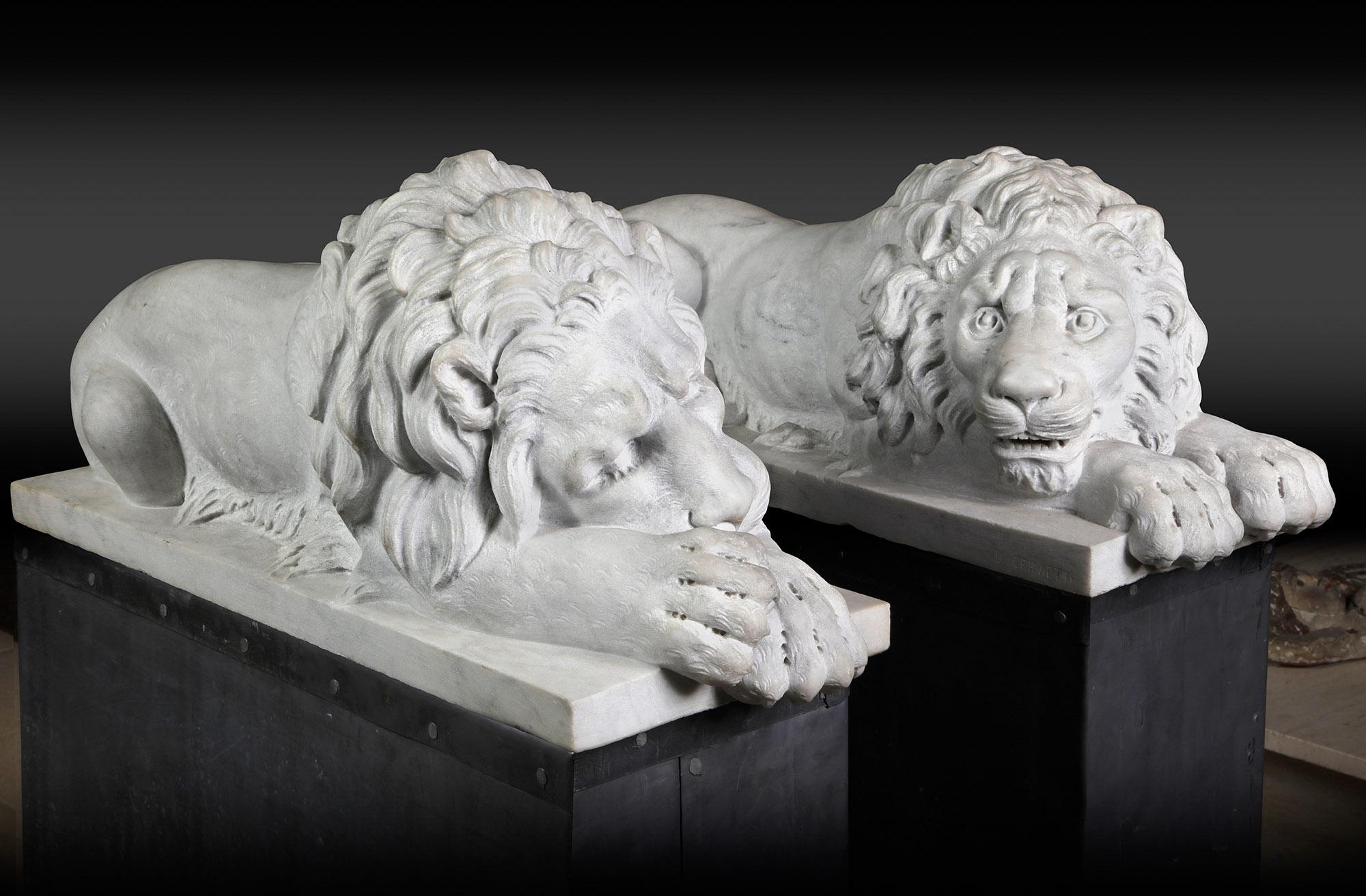 Danilo Cervietti Pair of Marble Canova Lions - Second half 20th Century In Good Condition For Sale In Baambrugge, NL