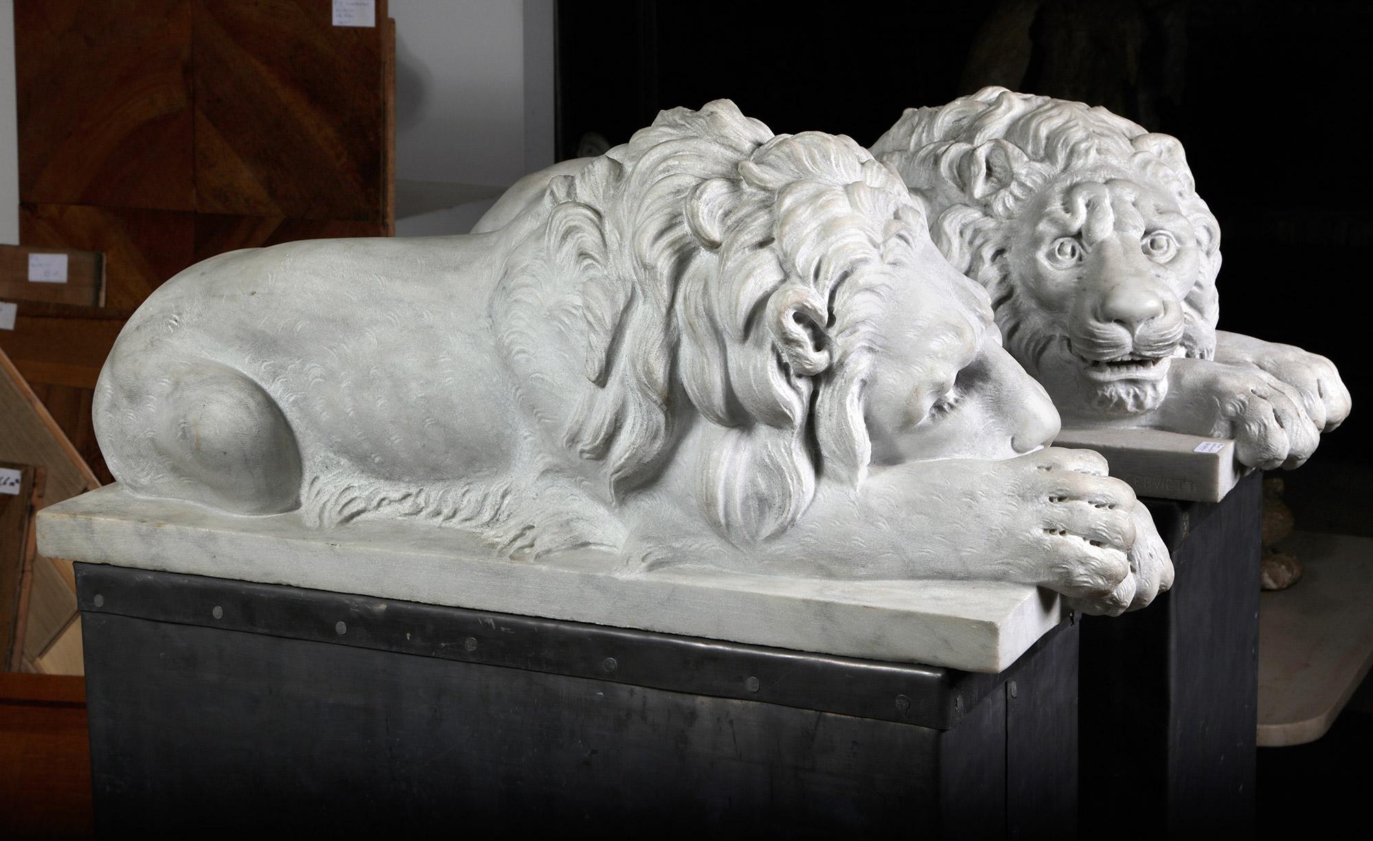 Danilo Cervietti Pair of Marble Canova Lions - Second half 20th Century For Sale 1