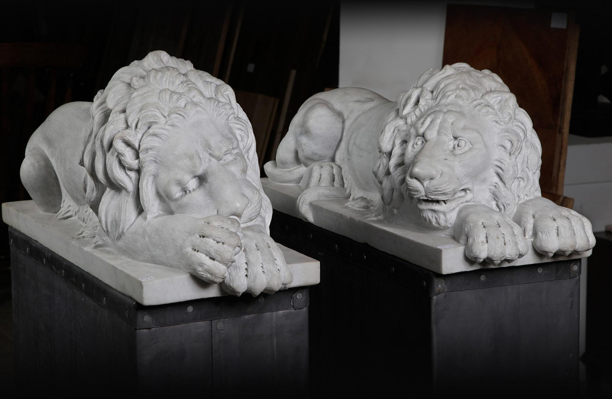 Danilo Cervietti Pair of Marble Canova Lions - Second half 20th Century For Sale 2