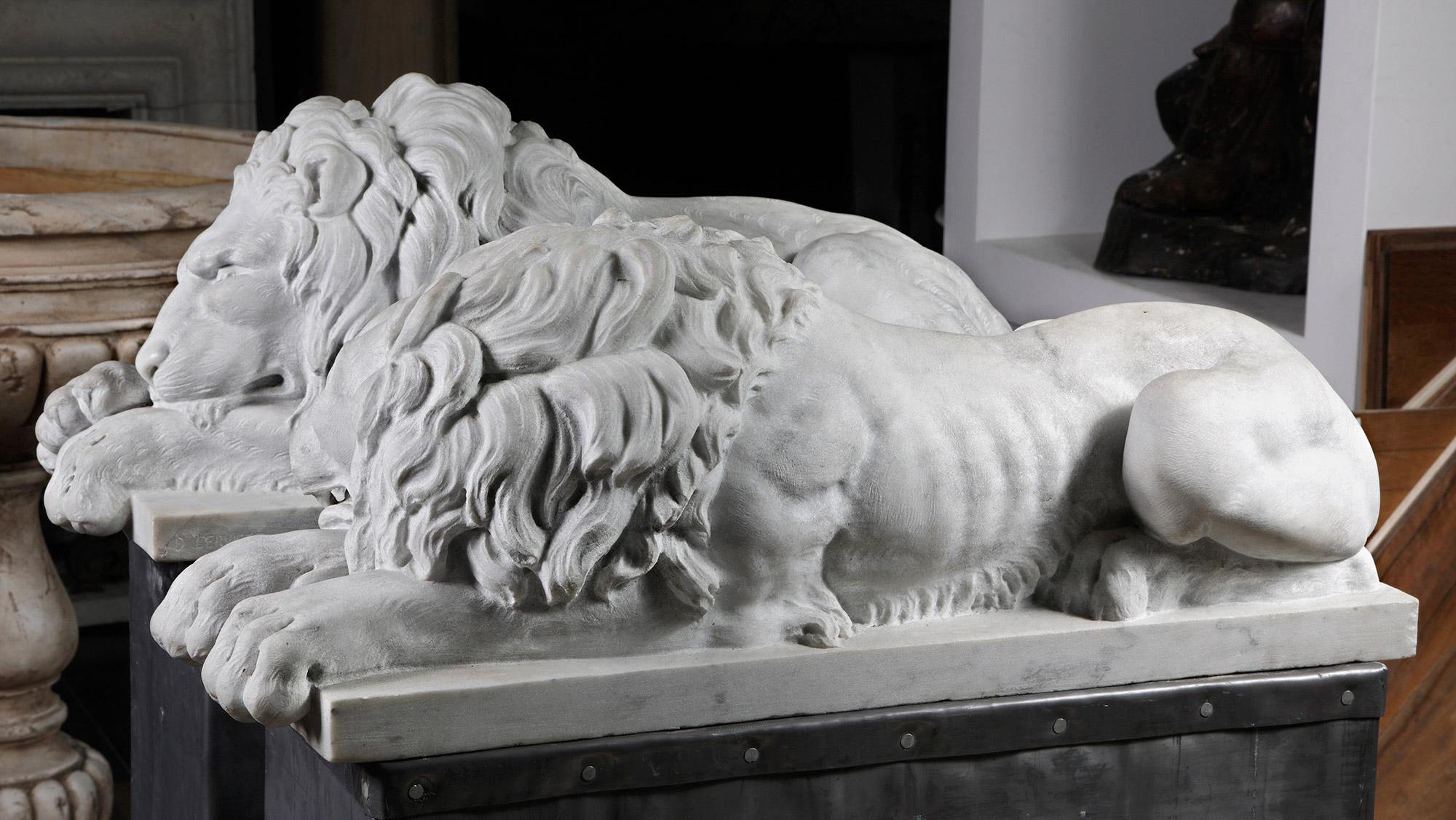 Danilo Cervietti Pair of Marble Canova Lions - Second half 20th Century For Sale 5