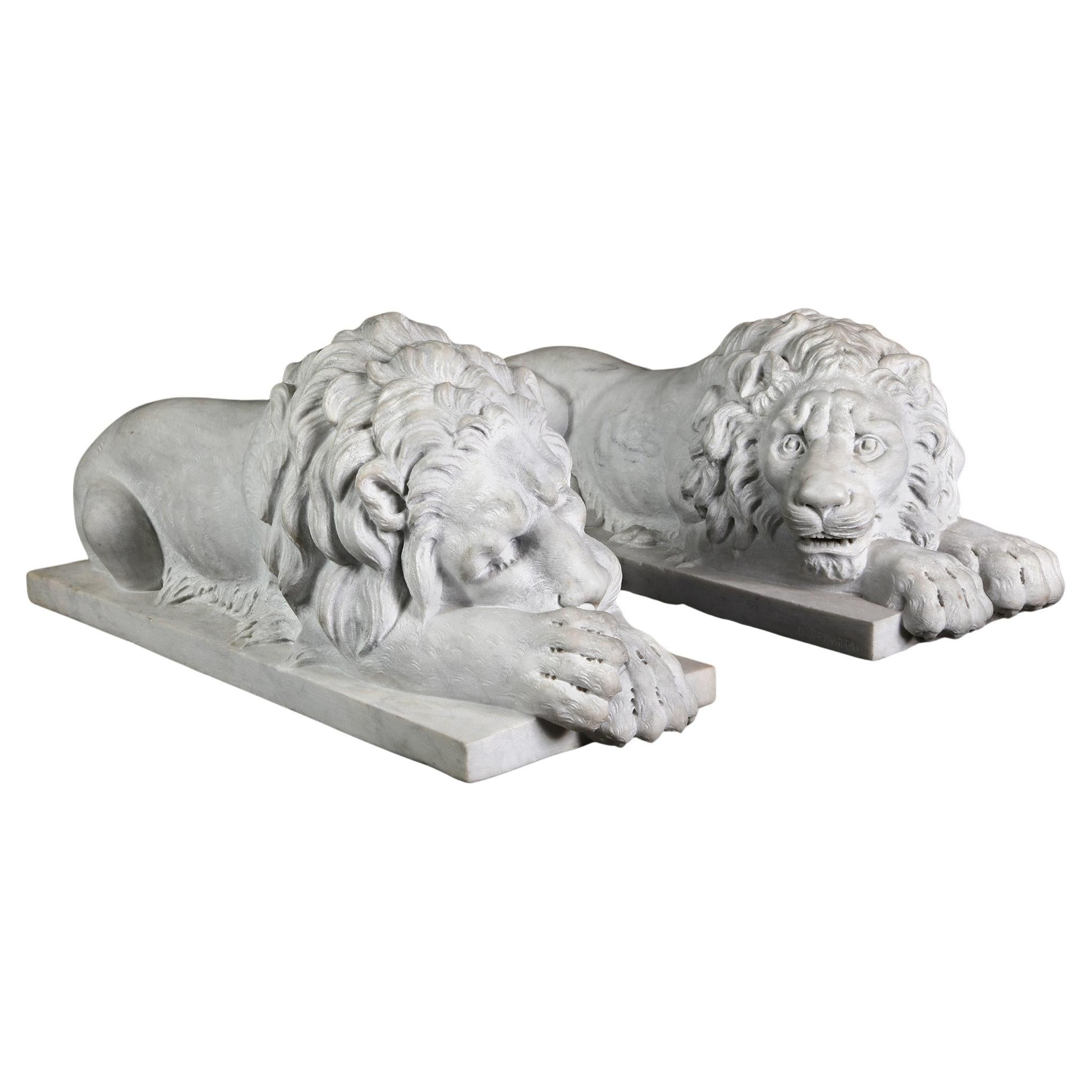 Danilo Cervietti Pair of Marble Canova Lions - Second half 20th Century For Sale