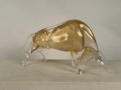 Danilo Zanella - Massiver aufladender Stier "Toro" Goldfleck Murano Glas - Italien