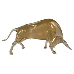 Danilo Zanella - Massive Charging "Toro" Bull Gold Fleck Murano Glass - Italy 