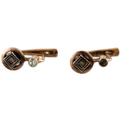 Danish 14 Karat Gold Ear Studs with Stones, Mid-1900s