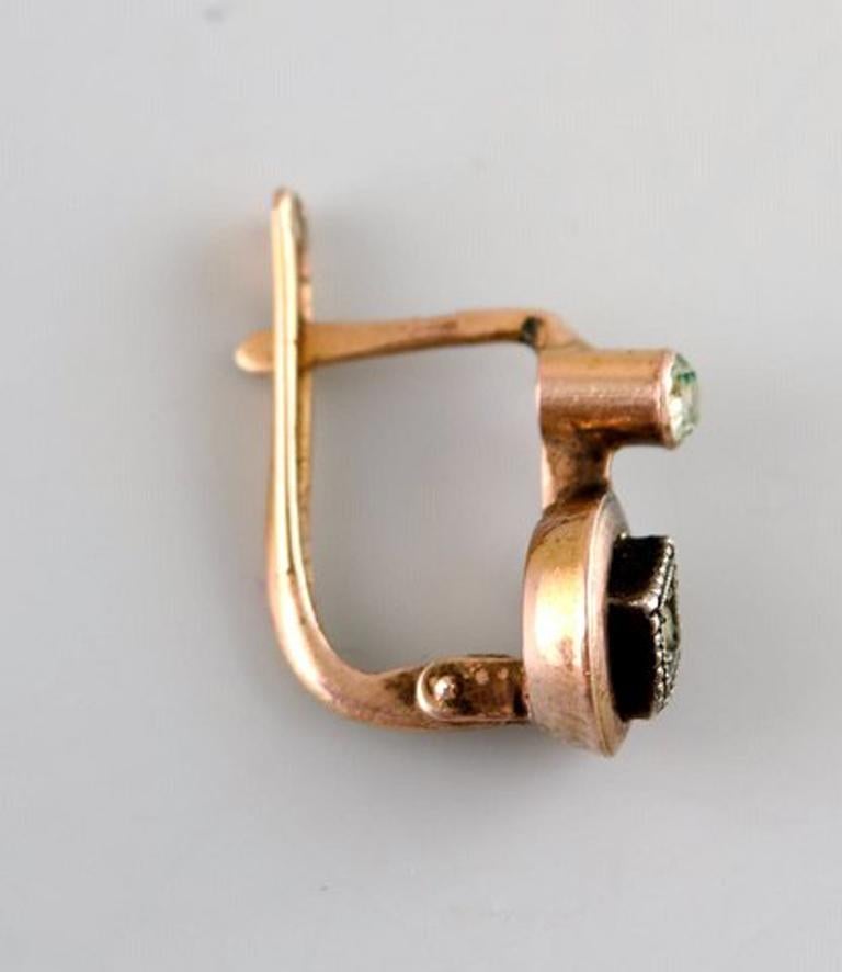 Modern Danish 14 Karat Gold Ear Studs with Stones, Mid-1900s