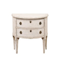 Danish 1790s Louis XVI Period Painted & Carved Demilune Two-Drawer Chest LiL