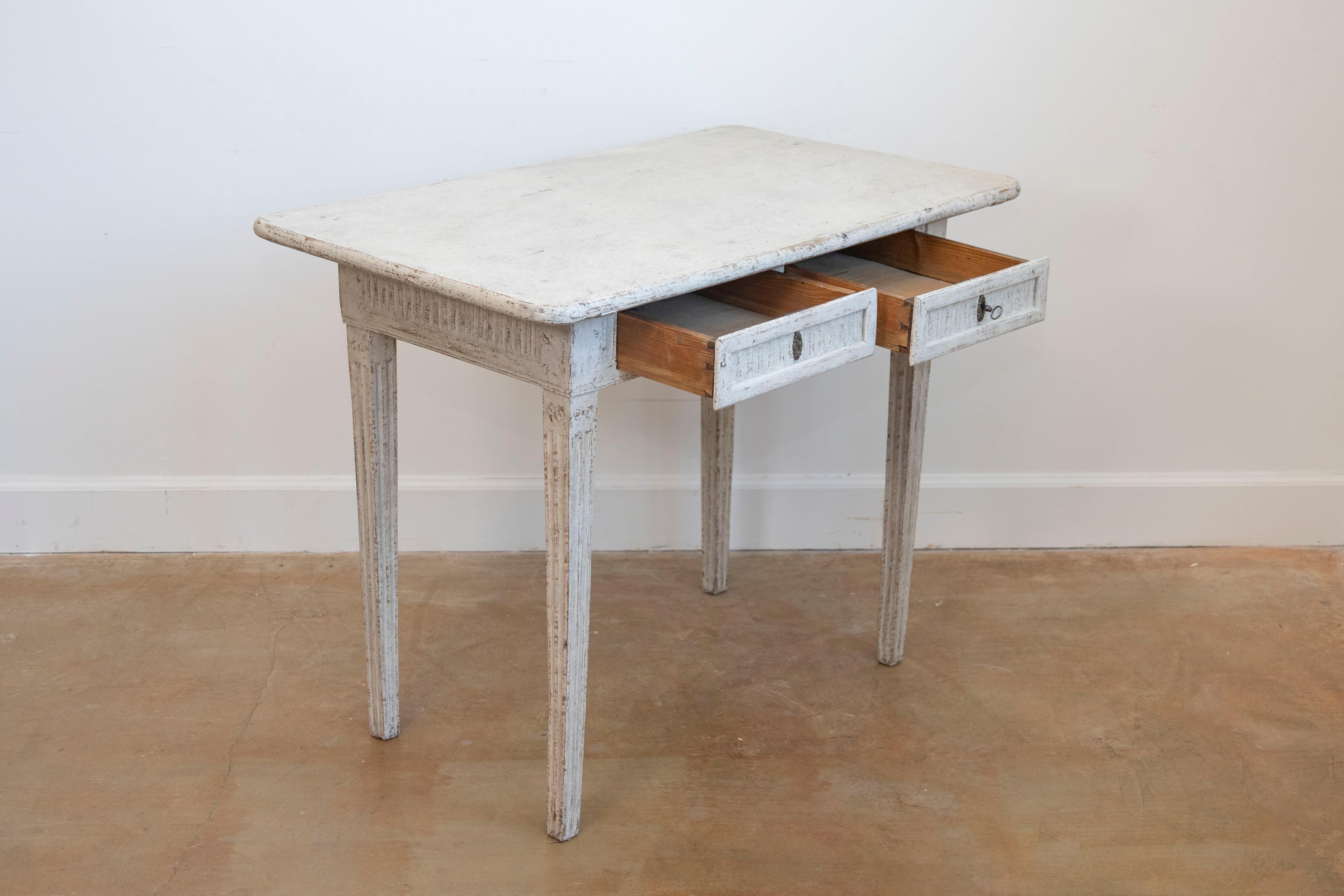 Louis XVI Danish 1800s Painted Wood Console Table with Two Drawers and Fluted Motifs For Sale