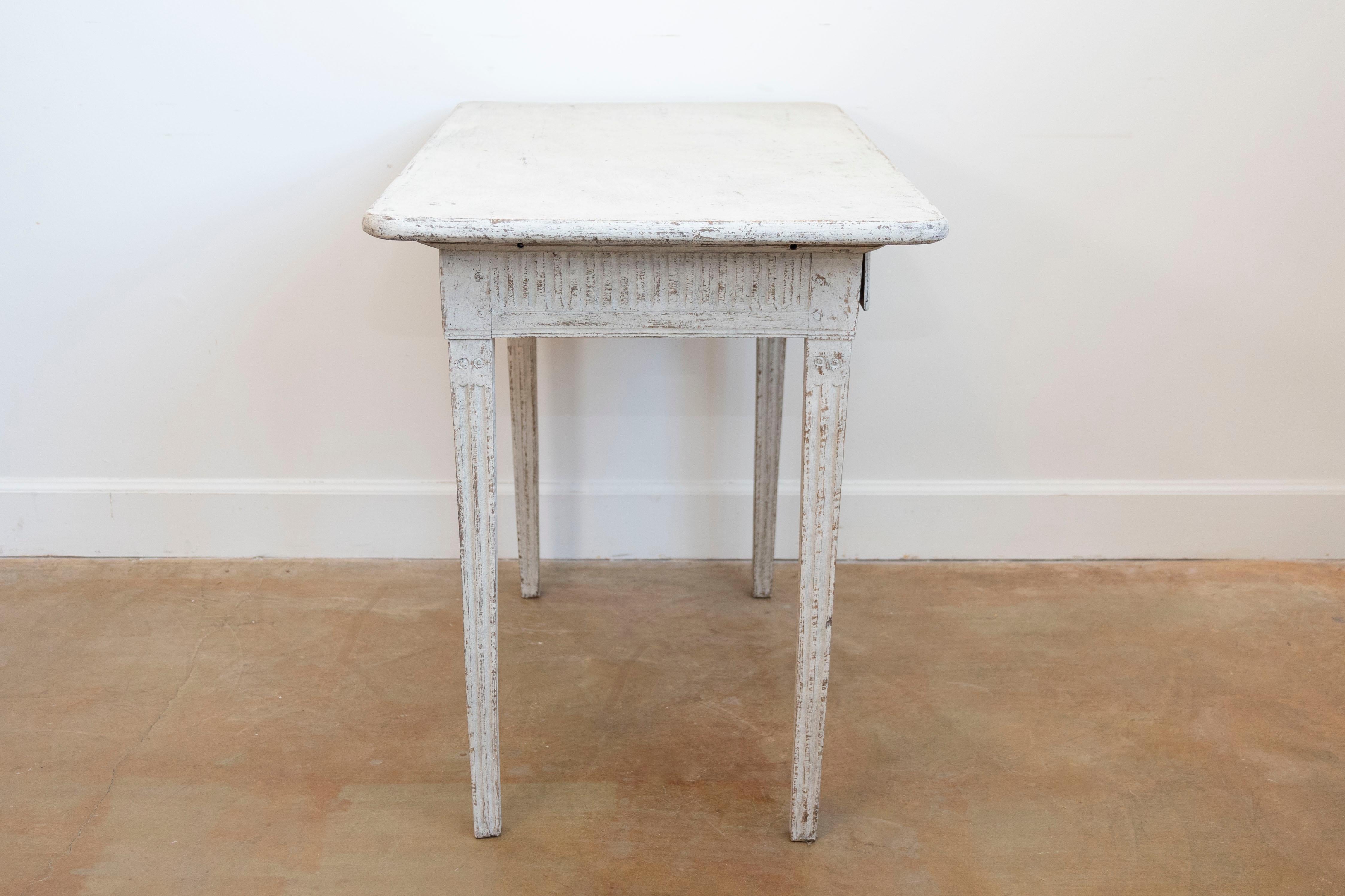 Danish 1800s Painted Wood Console Table with Two Drawers and Fluted Motifs In Good Condition For Sale In Atlanta, GA