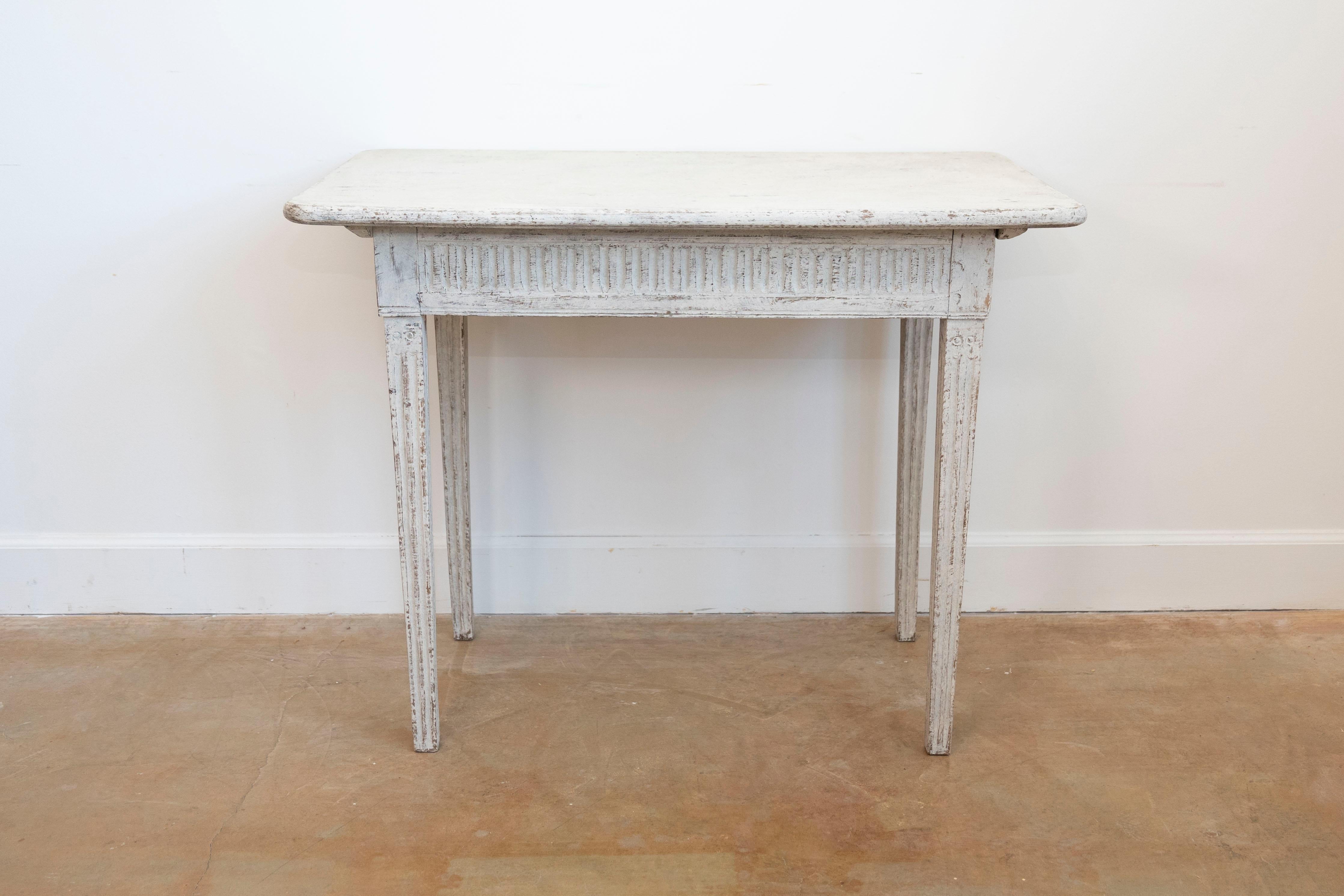 19th Century Danish 1800s Painted Wood Console Table with Two Drawers and Fluted Motifs For Sale