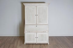 Danish 1810s Beige Gray Painted Two-Part Tall Secretary with Slant-Front Desk