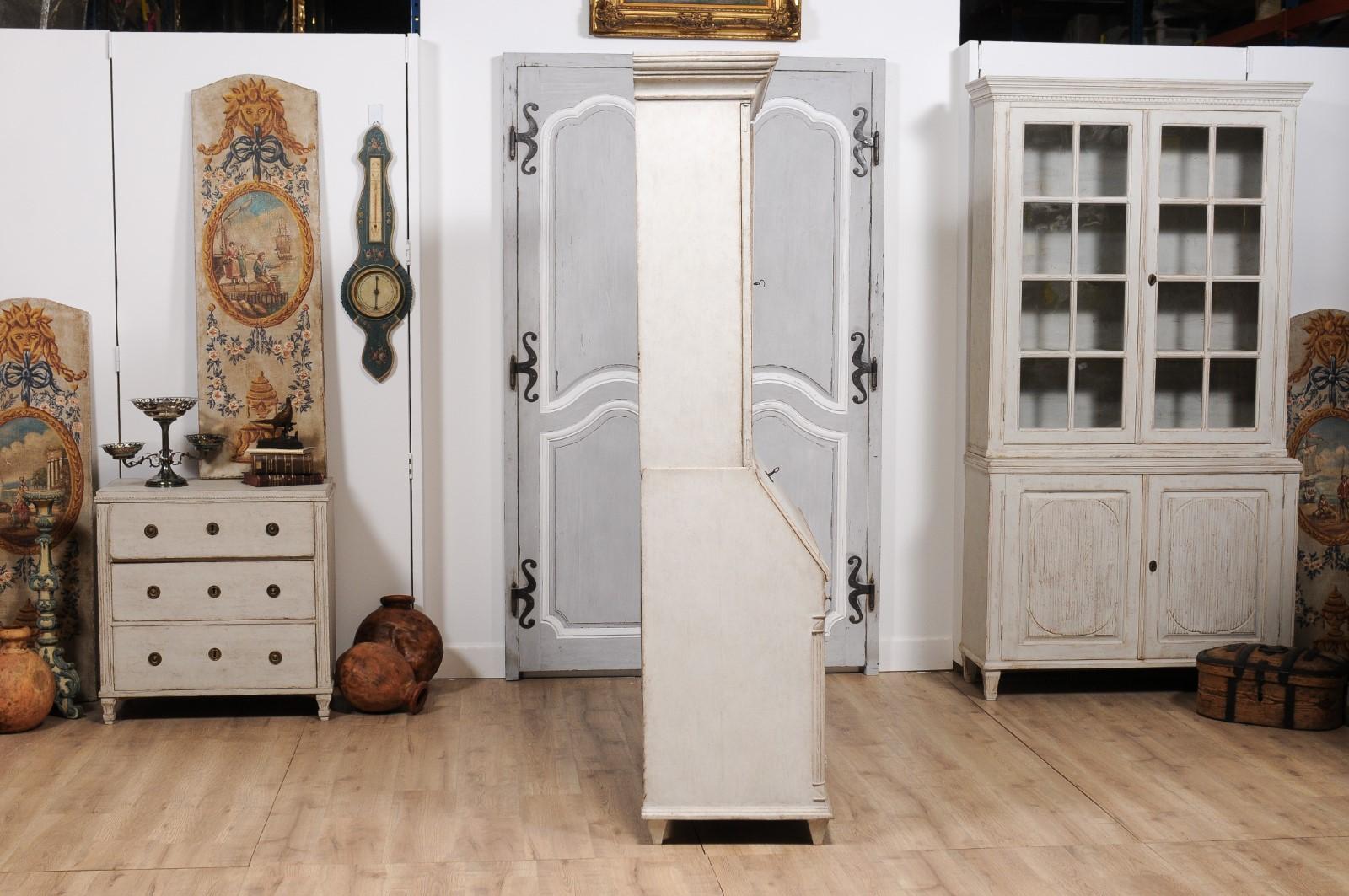 Danish 1810s Beige Gray Painted Two-Part Tall Secretary with Slant-Front Desk For Sale 3