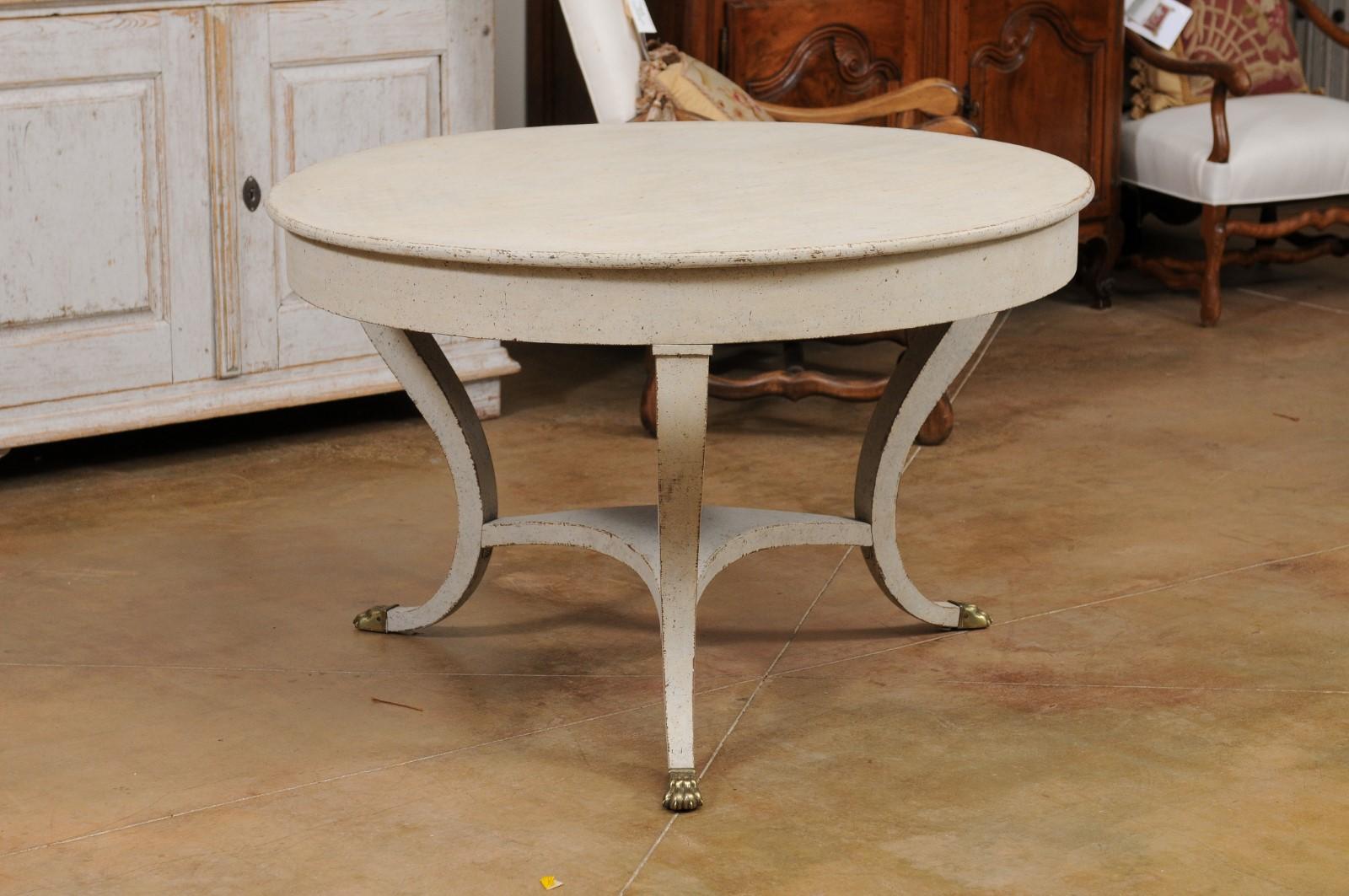 Danish 1810s Painted Hall Center Table with Curving Legs and Brass Lion Paw Feet For Sale 4