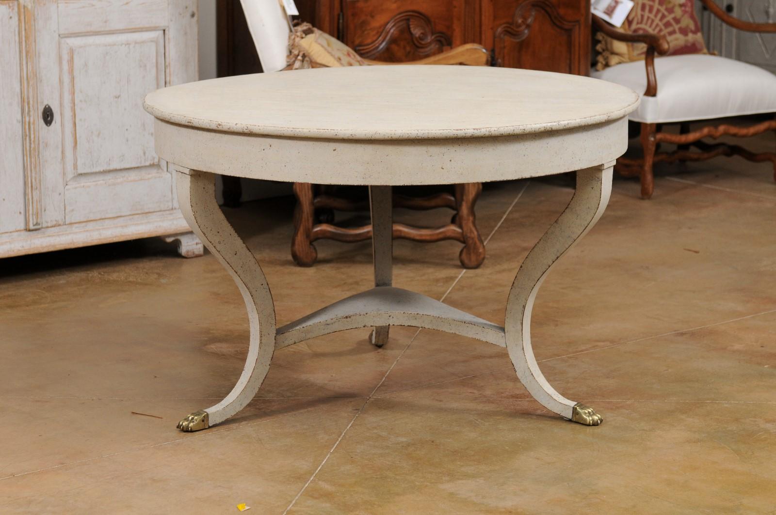 Danish 1810s Painted Hall Center Table with Curving Legs and Brass Lion Paw Feet For Sale 1