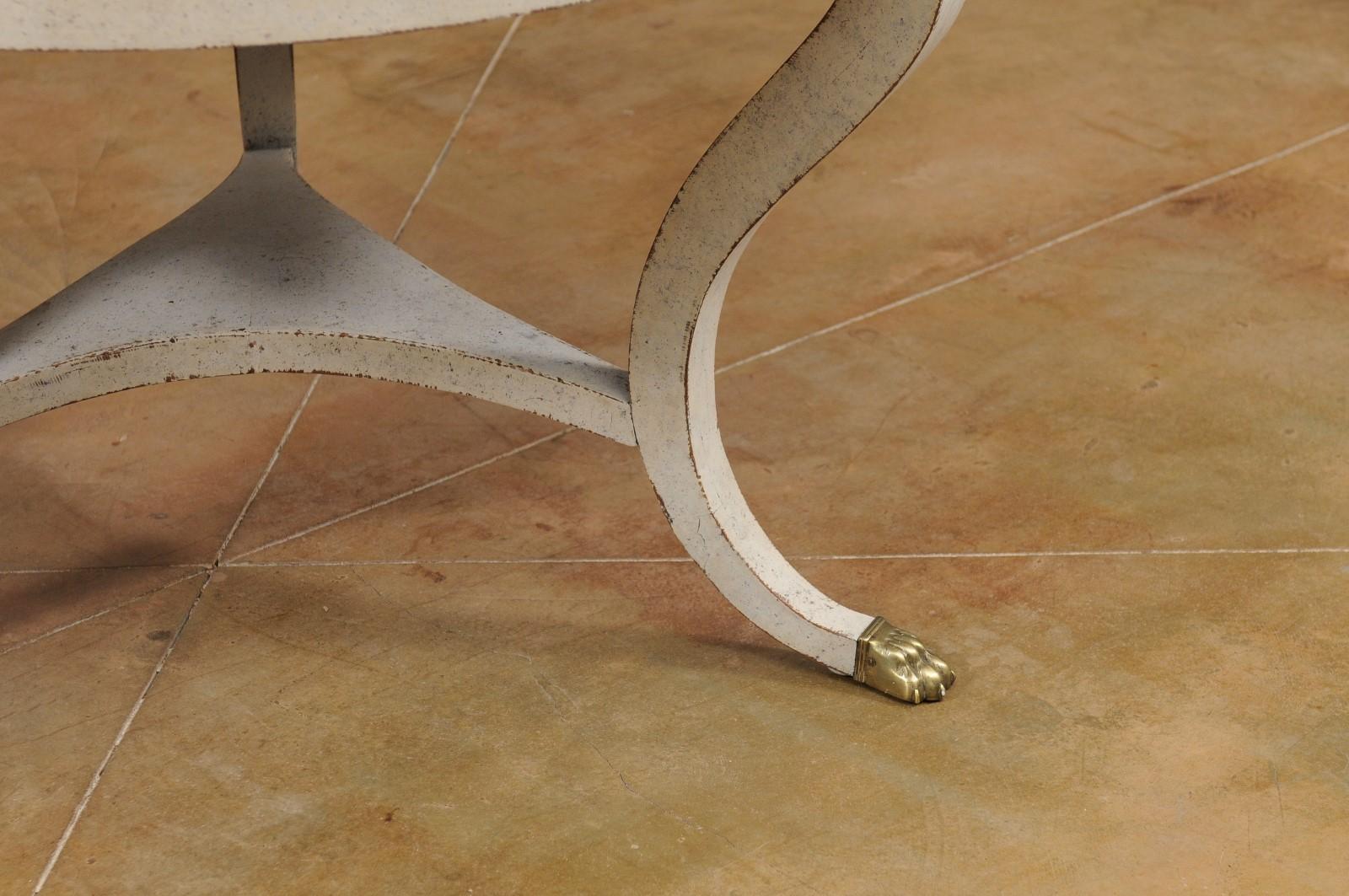 Danish 1810s Painted Hall Center Table with Curving Legs and Brass Lion Paw Feet For Sale 2