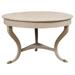 Danish 1810s Painted Hall Center Table with Curving Legs and Brass Lion Paw Feet
