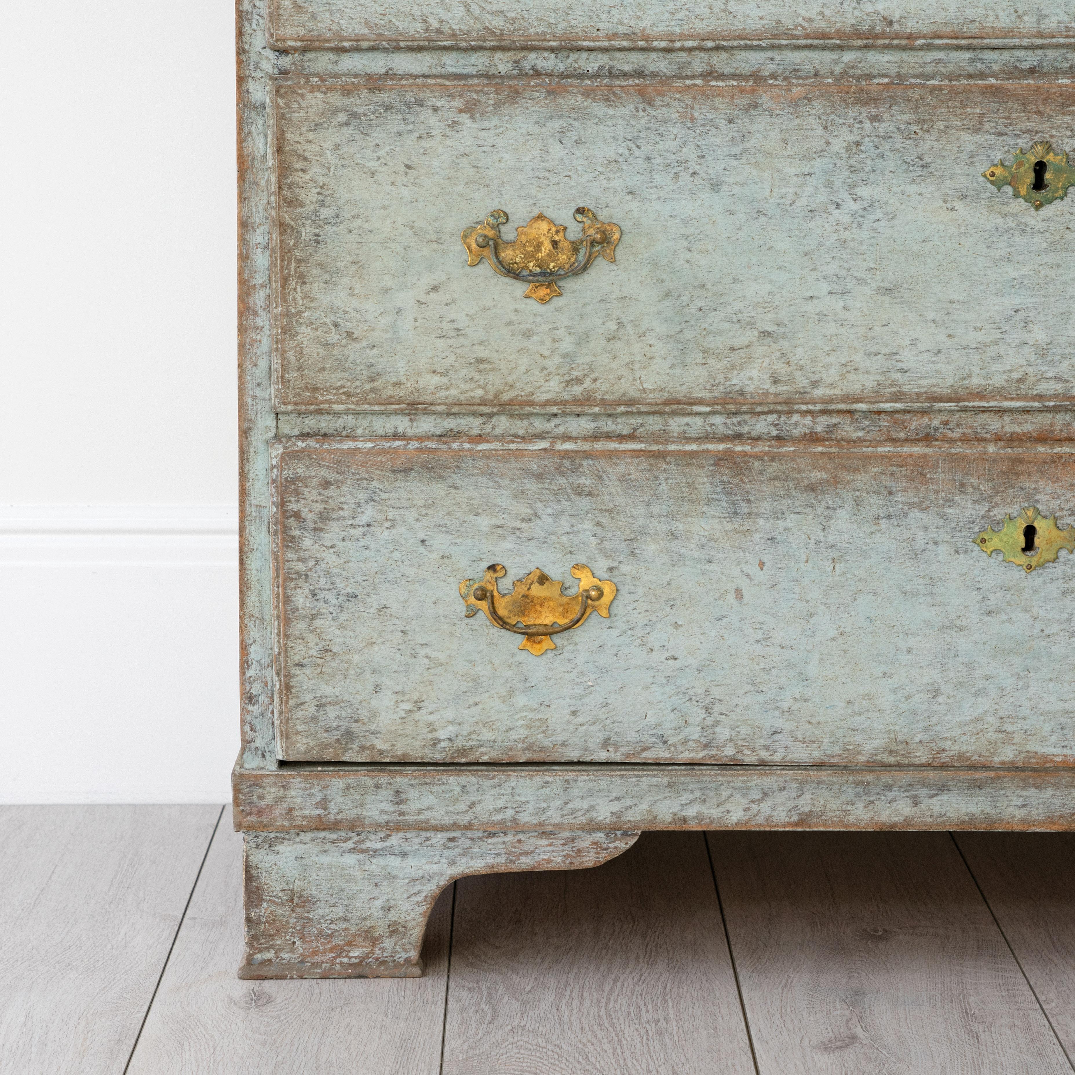 Danish 1820s Late Gustavian Blue Grey Painted Wood Chest with Three Drawers 1