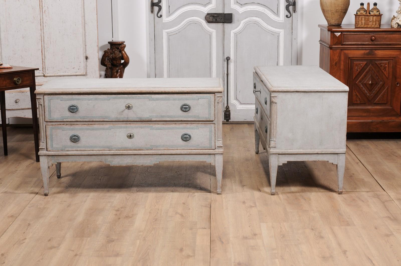Danish 1820s Light Gray Painted Two-Drawer Chests with Semi-Columns, a Pair For Sale 5