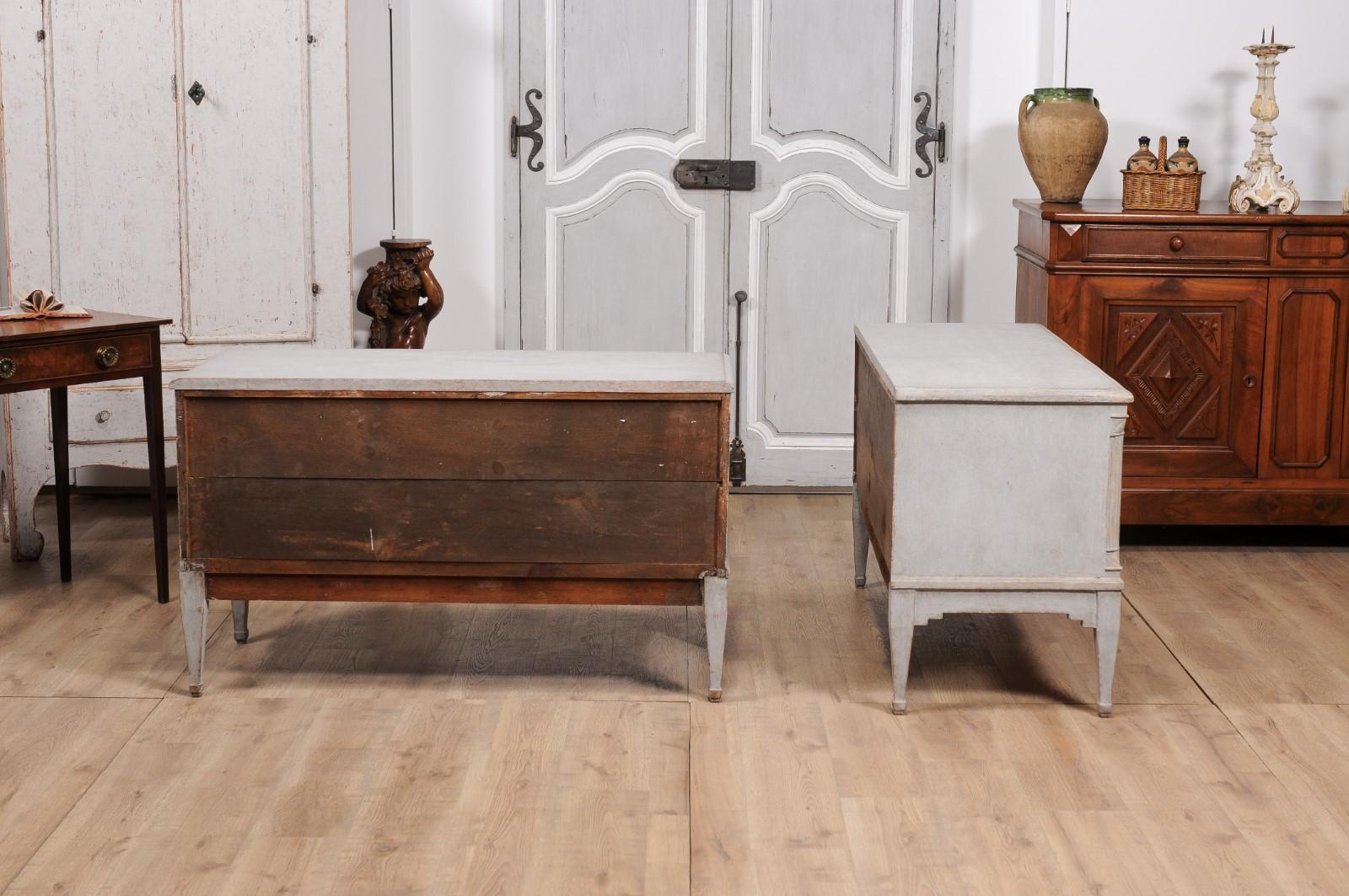 Danish 1820s Light Gray Painted Two-Drawer Chests with Semi-Columns, a Pair For Sale 2