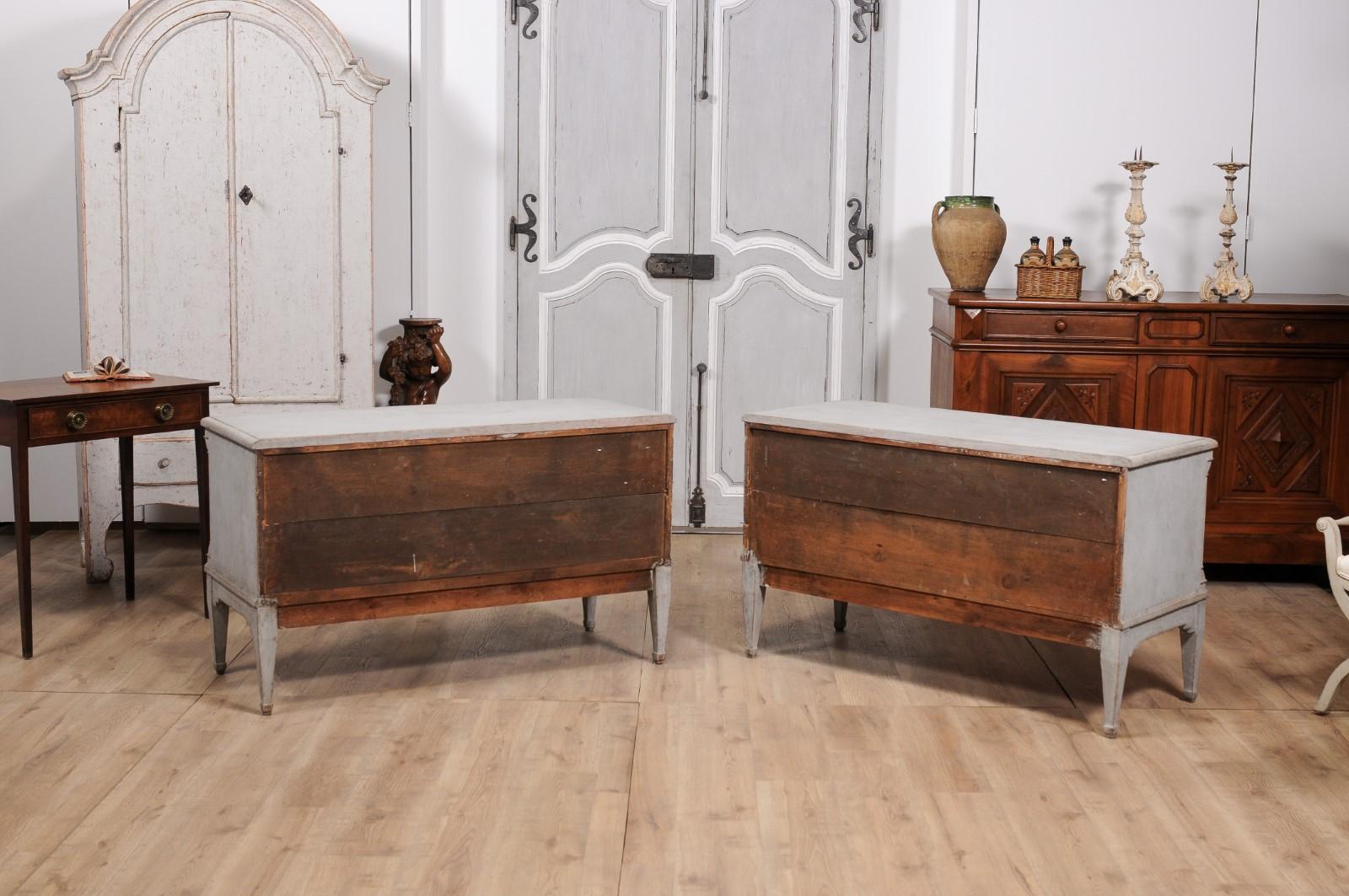 Danish 1820s Light Gray Painted Two-Drawer Chests with Semi-Columns, a Pair For Sale 3