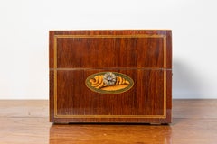 Danish 1840s Mahogany Box with Ash Shell Marquetry, Banding and Lateral Handles