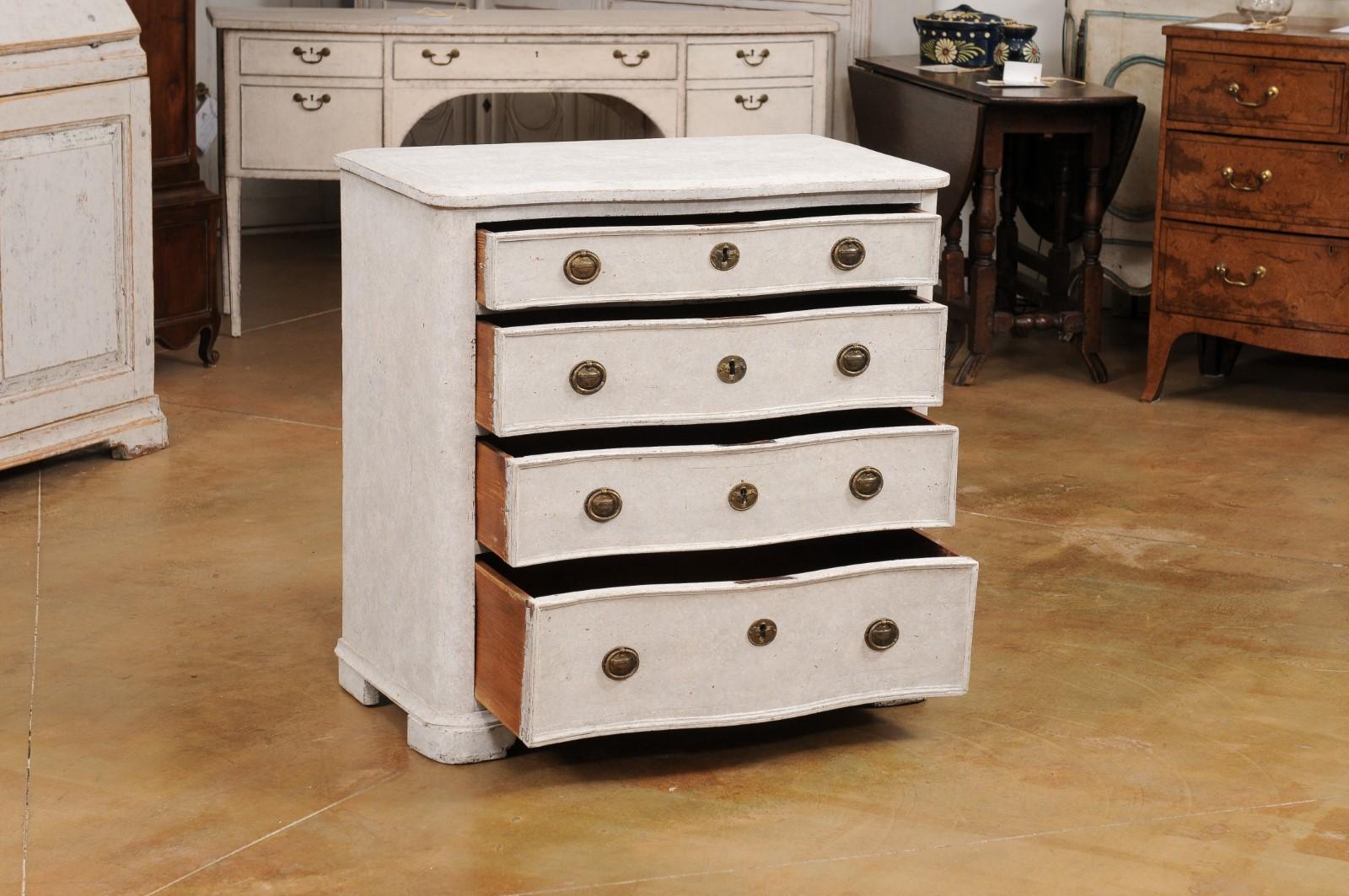 Wood Danish 1880s Off White Painted Serpentine Front Chest with Graduated Drawers For Sale