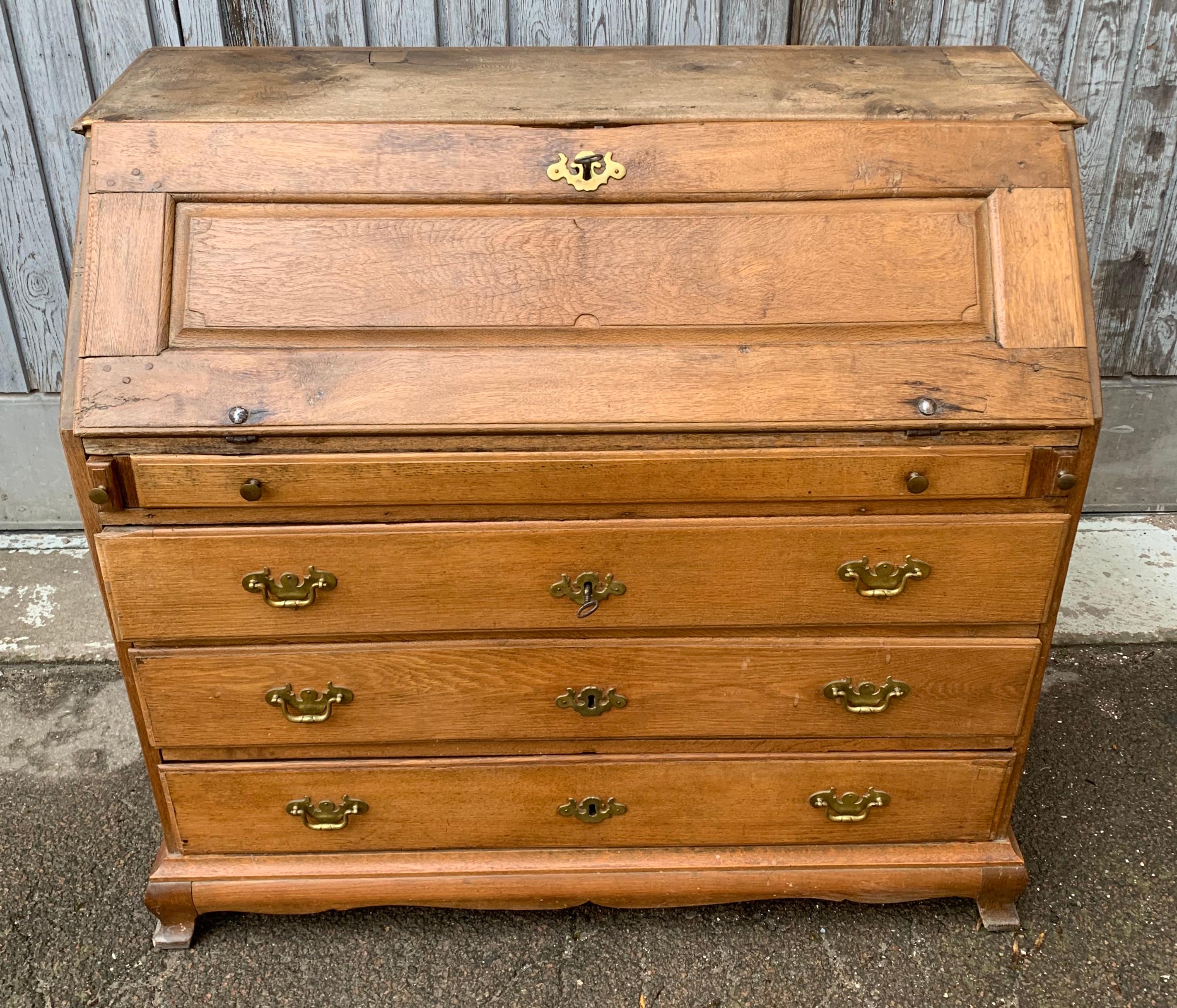 Danish 18th Century Baroque Oak Secretary Writing Desk 2