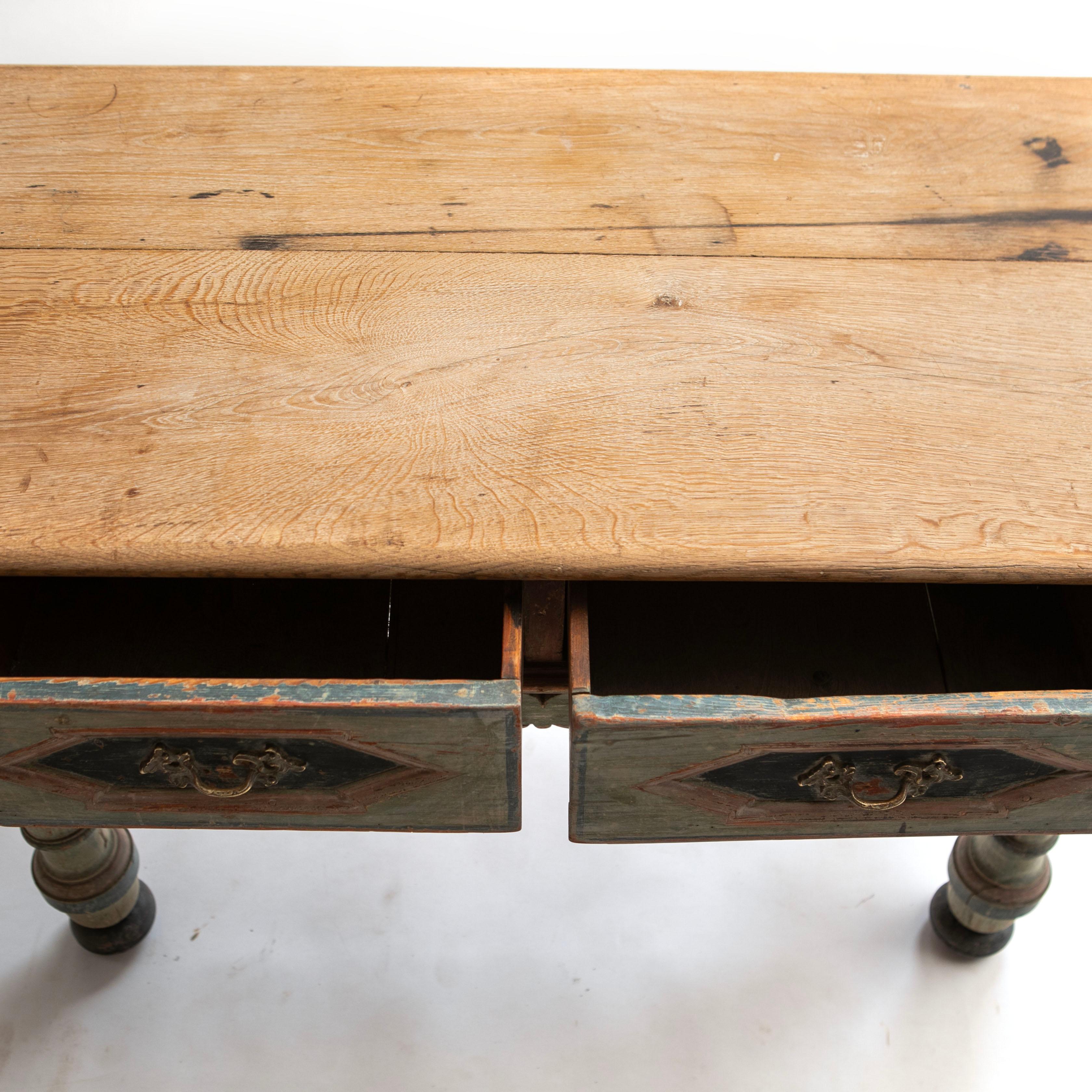 Danish 18th Century Baroque Table With Two Drawers and Original Paint For Sale 5