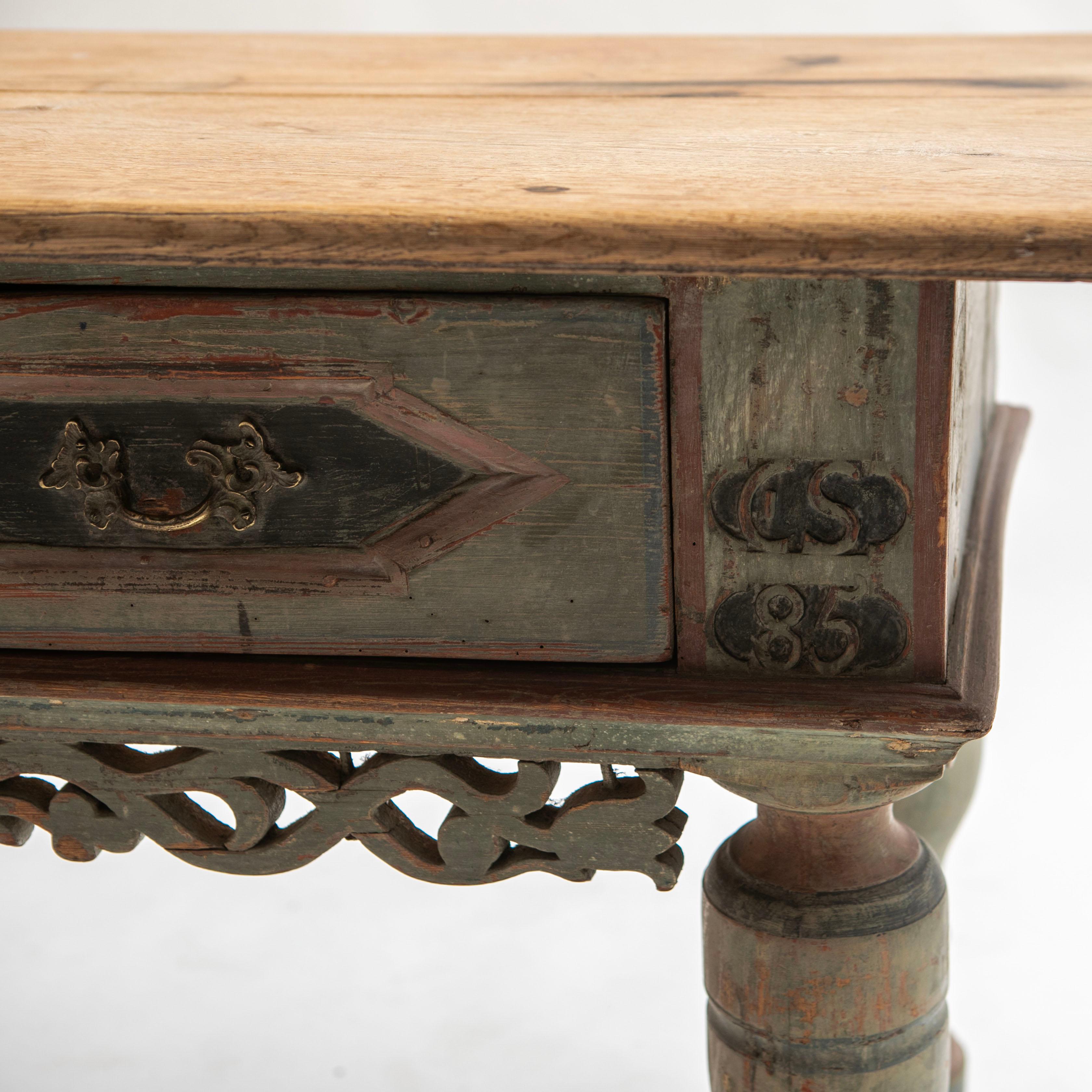 Danish 18th Century Baroque Table With Two Drawers and Original Paint For Sale 6