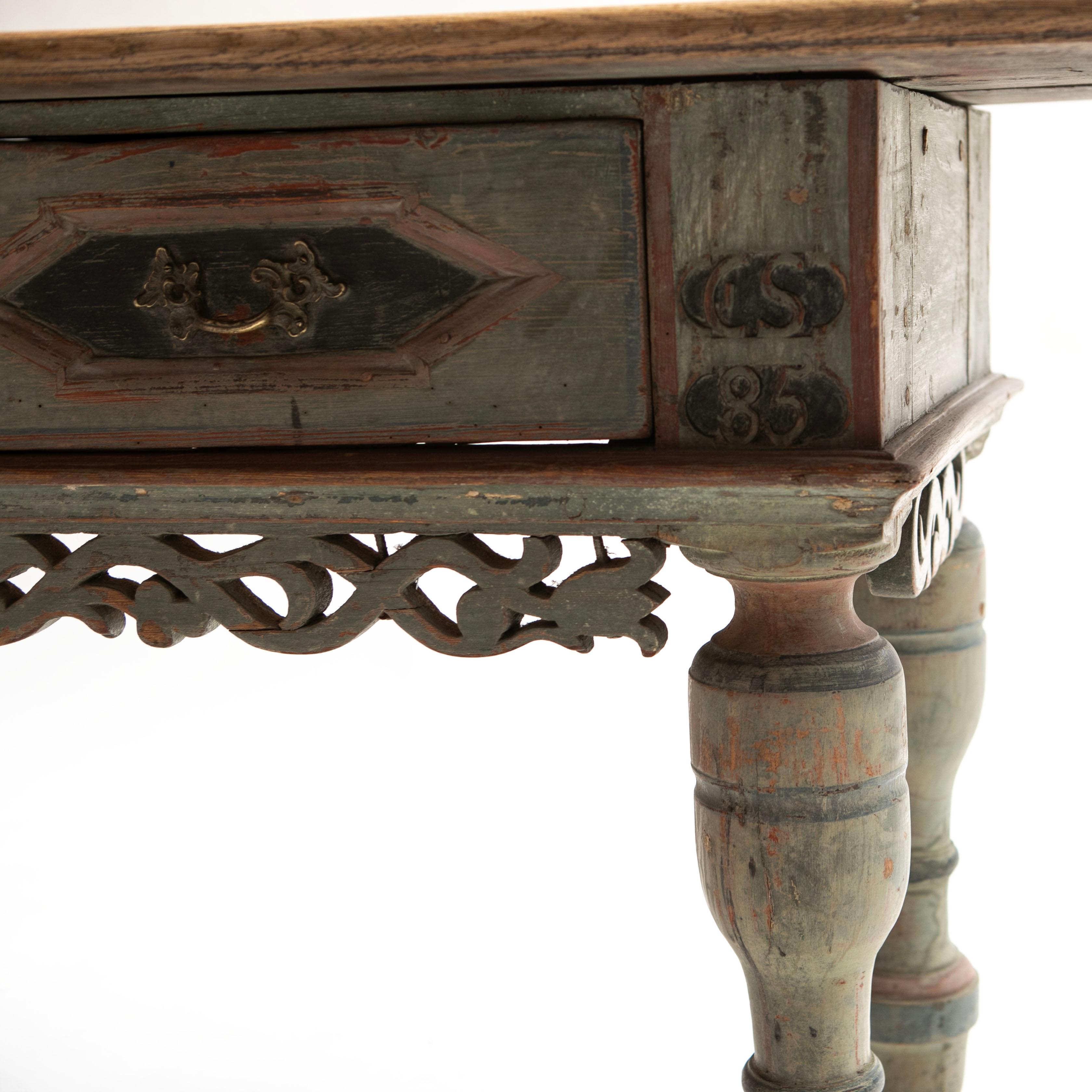Danish 18th Century Baroque Table With Two Drawers and Original Paint For Sale 10