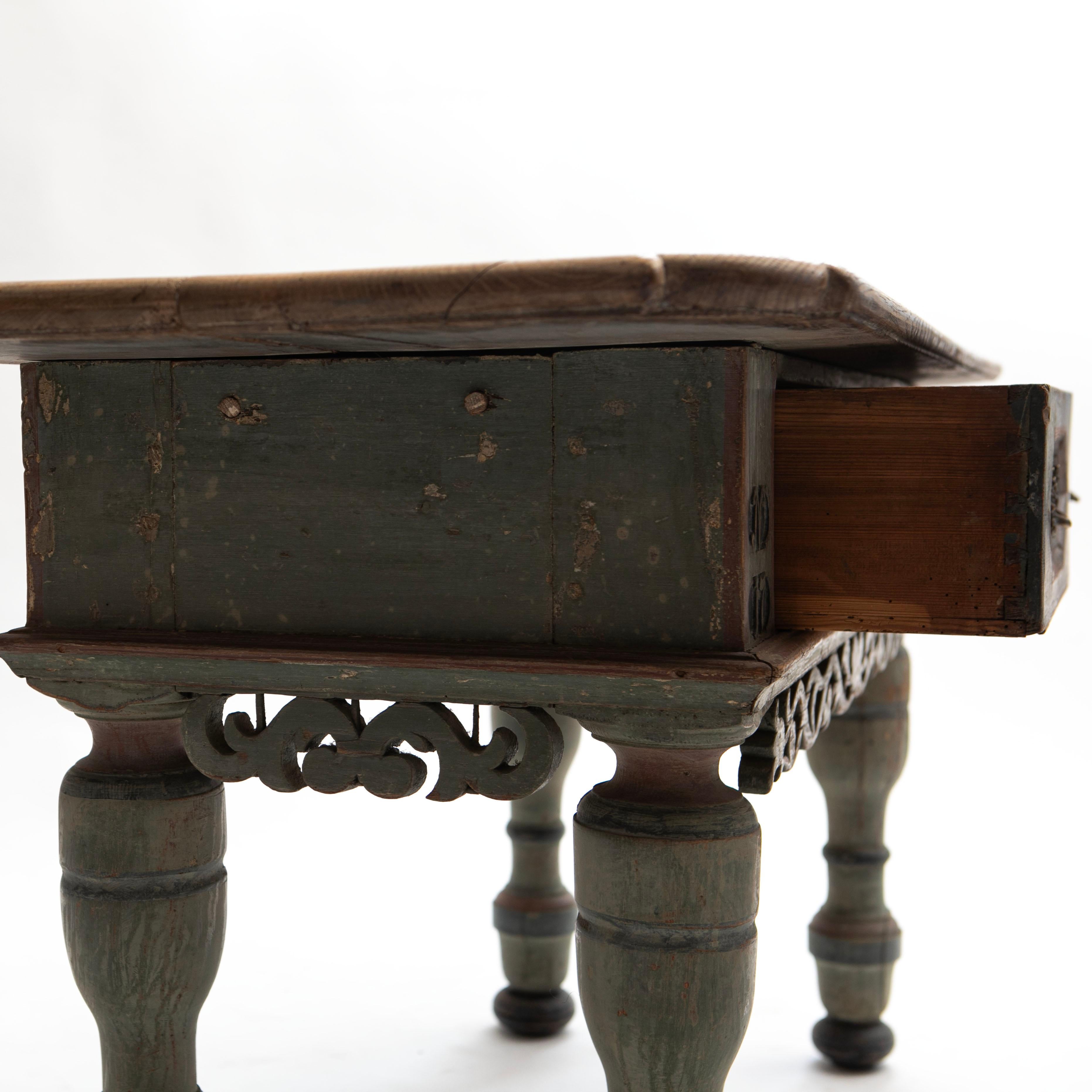 Danish 18th Century Baroque Table With Two Drawers and Original Paint For Sale 11