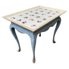 Danish 18th Century Gustavian Blue Painted Tile Table