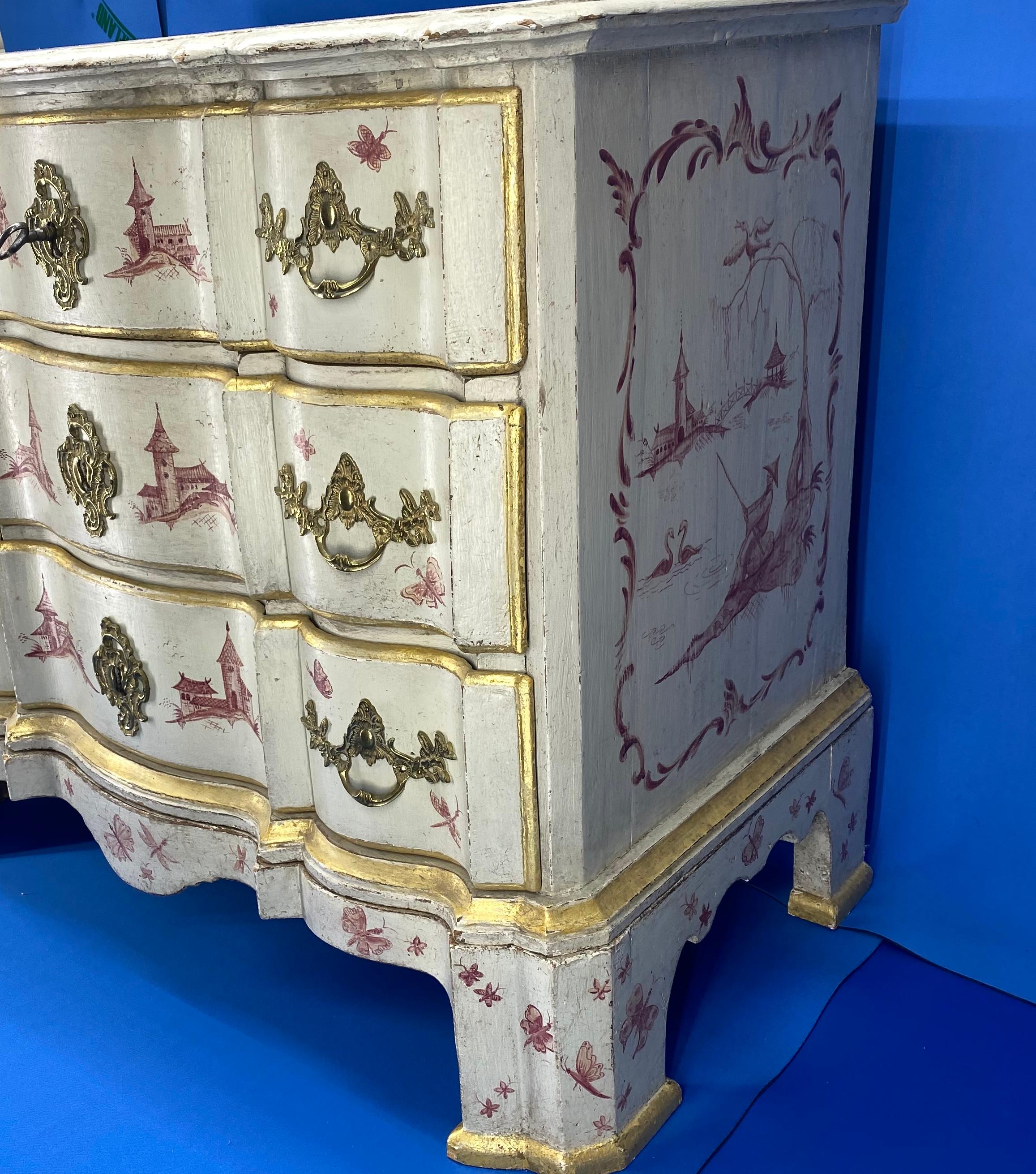 Danish 18th Century Painted Chest of Drawers With Chinoiserie Decor For Sale 6