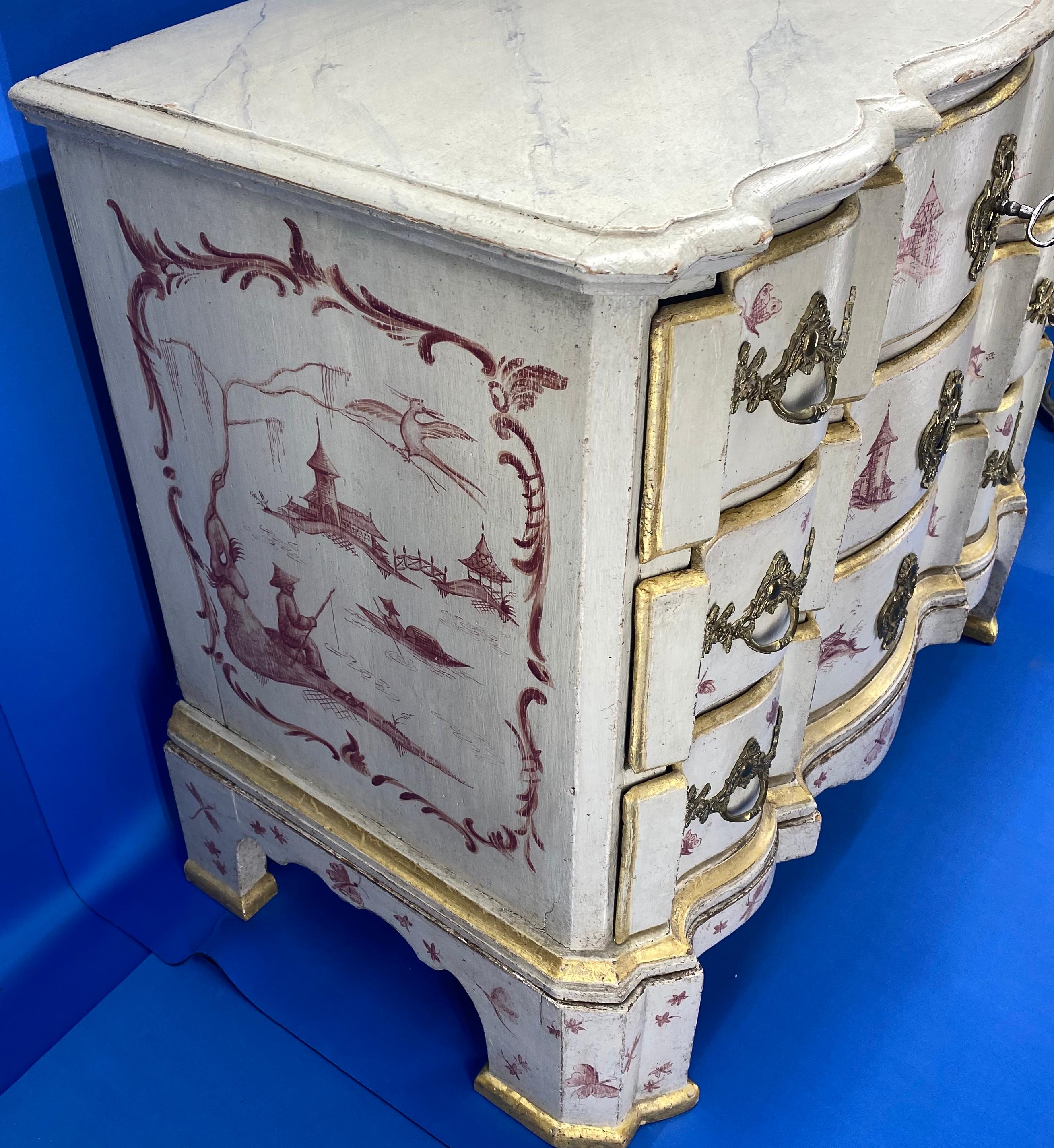 French Danish 18th Century Painted Chest of Drawers With Chinoiserie Decor For Sale