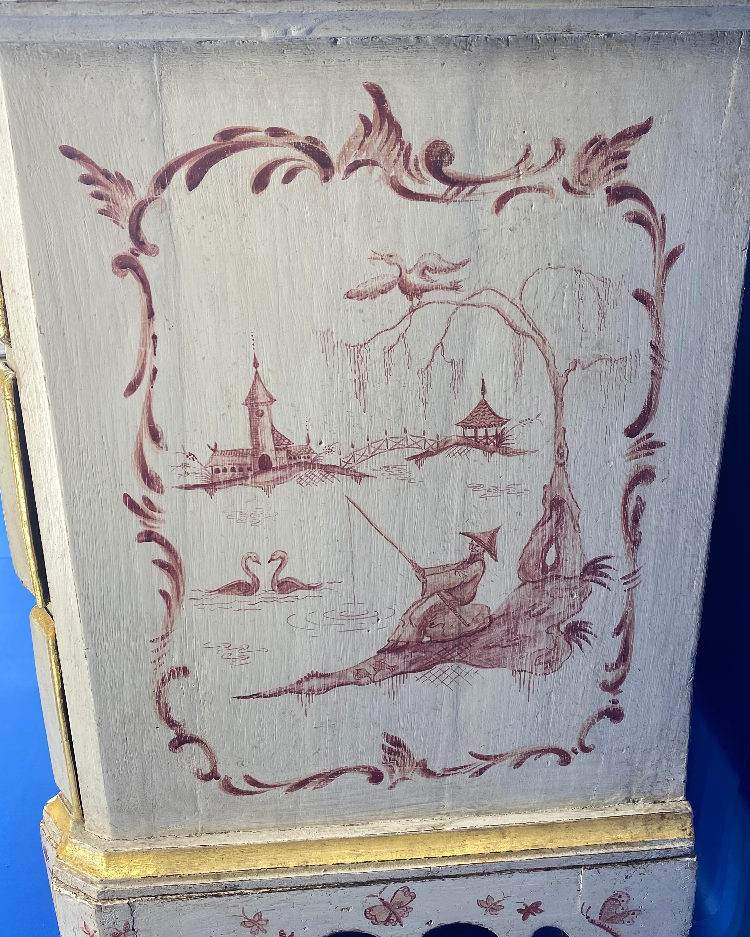 Hand-Painted Danish 18th Century Painted Chest of Drawers With Chinoiserie Decor For Sale